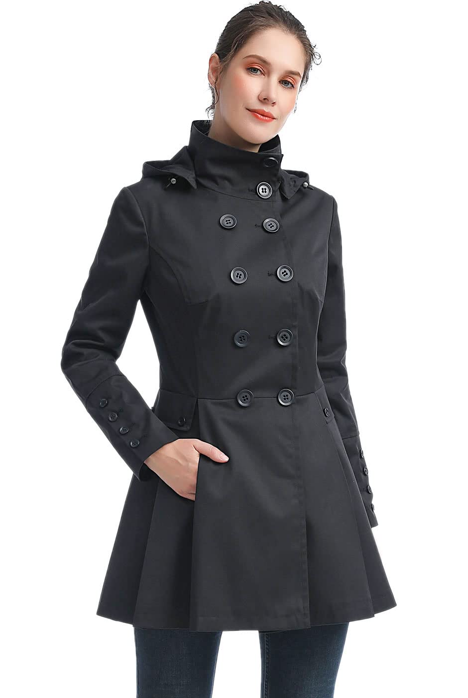 BGSD Women's Nicole Waterproof Hooded Fit & Flare Trench Coat - Regular & Plus Size Raincoat for Outdoor, Commuting & Travel