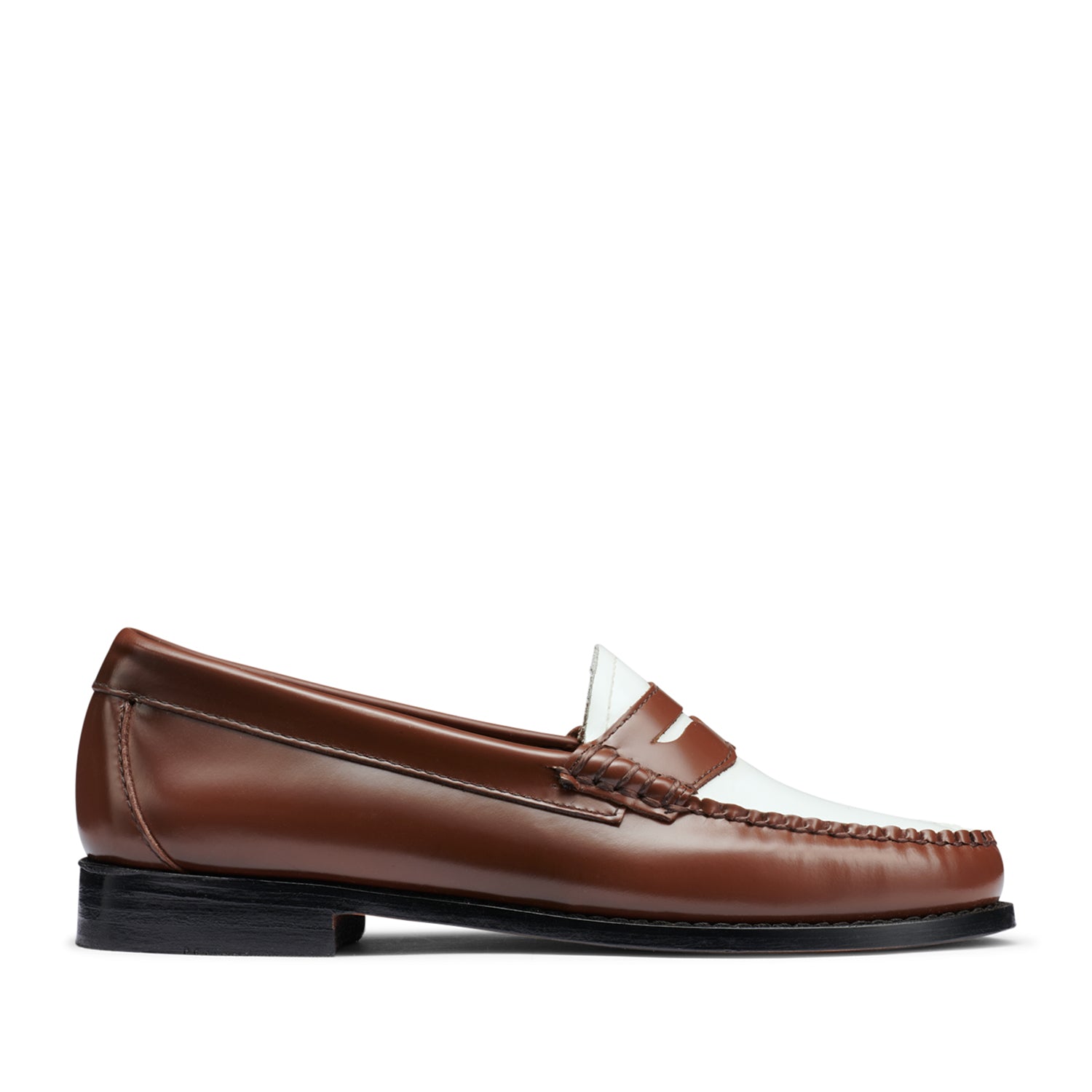 G.H. Bass Women's Whitney Weejun Penny Loafers in Whiskey & White | Genuine Leather Slip-On Shoes for Women | Perfect for Office, Casual Wear & Travel