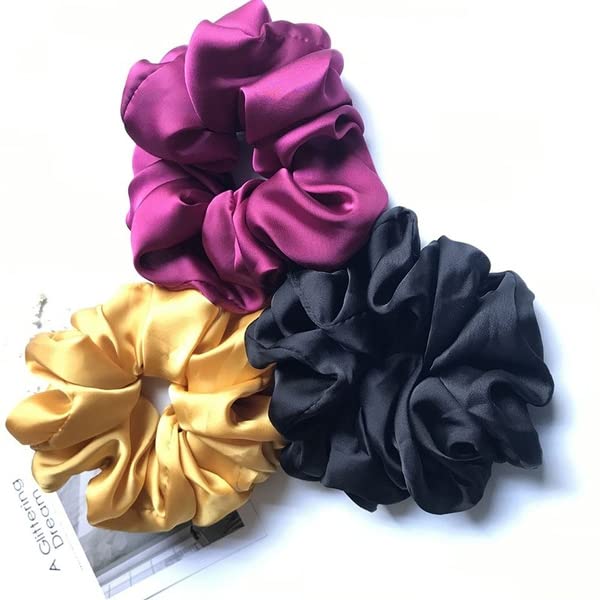 3-Pack Large Satin Scrunchies for Women - Soft Elastic Hair Ties, Thick Ponytail Holders & Gentle Hair Bands (Perfect for Workouts, Office & Everyday Styling)