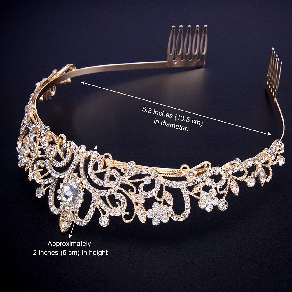 COCIDE Tiara Crystal Crown - Princess Rhinestone Headband with Combs for Brides, Weddings, Prom & Birthday Parties | Elegant Hair Accessories & Jewelry for Women & Girls (Gold) | Perfect for Bridal Showers, Pageants & Special Occasions