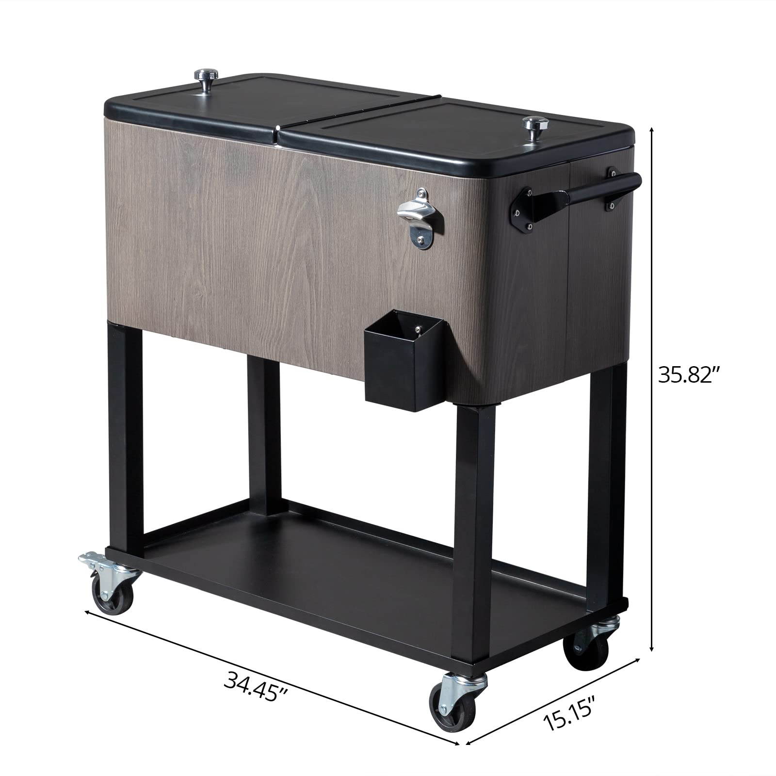 80 QT Rolling Cooler with Wheels & Shelf - Portable Outdoor Ice Chest for Camping, Picnics, Tailgating & Backyard Parties - Heavy Duty Drink Cooler Cart for Patio, Beach & BBQ