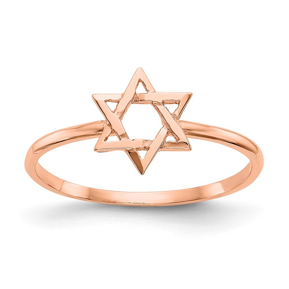 14K Solid Rose Gold Star of David Jewish Ring for Men & Women - Elegant Religious Jewelry for Hanukkah, Wedding, and Everyday Wear