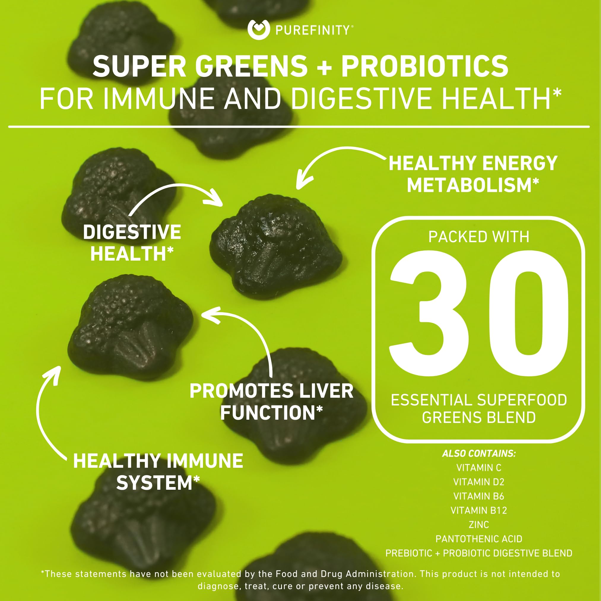 Daily Super Greens Gummies with Spirulina, Spinach & 20+ Superfoods | Vegan, Non-GMO, Gluten Free Supplement (60 Count) for Energy, Digestion & Immunity Support | Perfect for Busy Professionals & Health-Conscious Families