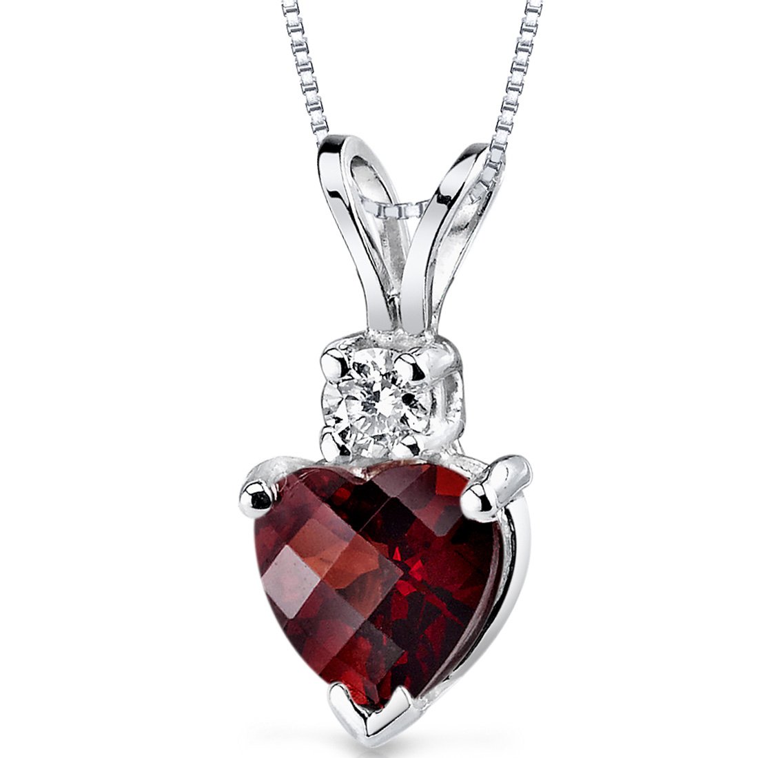 14K White Gold Genuine Garnet and Diamond Heart Pendant Necklace for Women - 1.35 Carats with 18 Inch Chain - Valentine's Day Gift for Her, Wife, Sister - Perfect for Anniversaries, Birthdays & Romantic Occasions