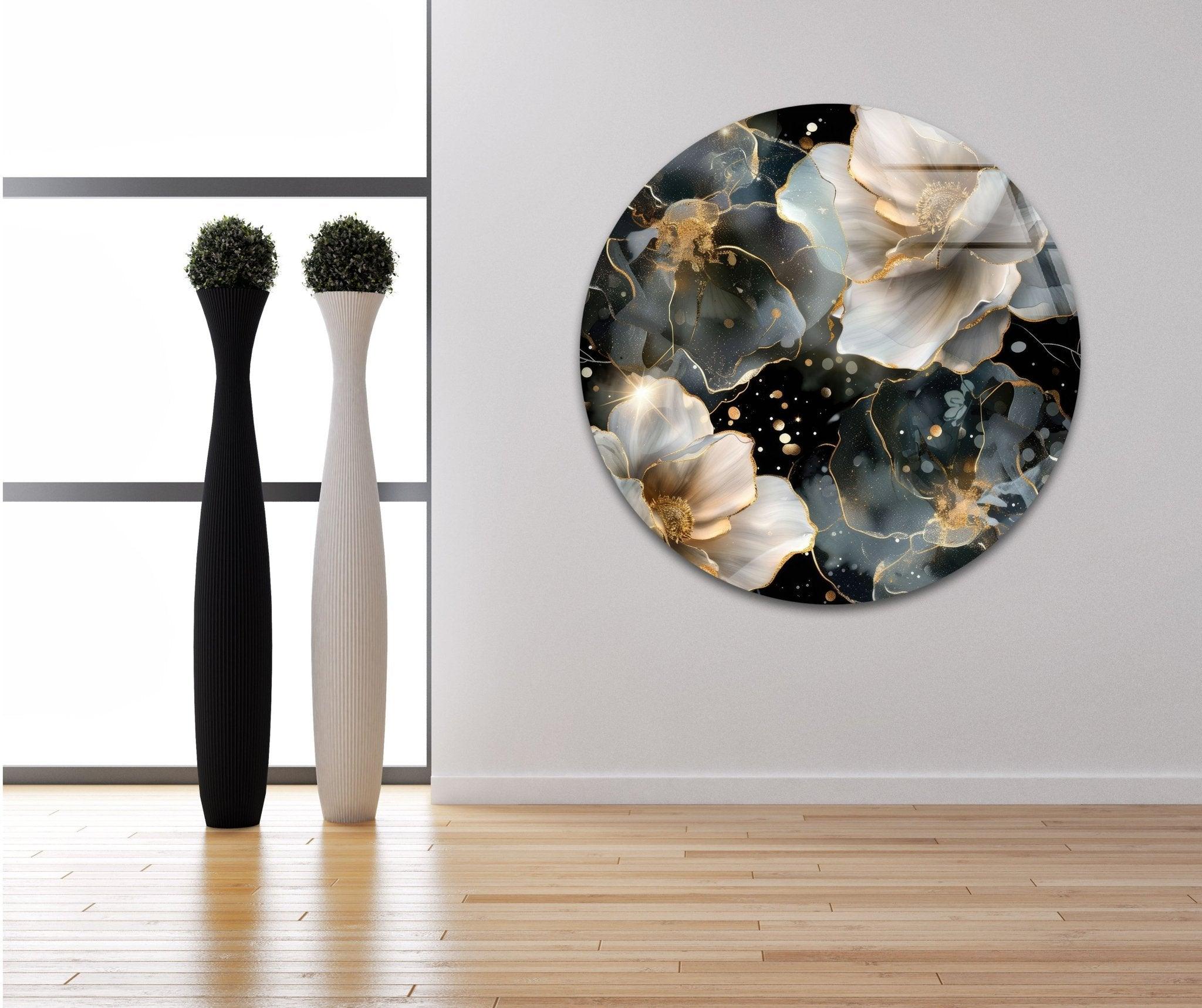 Alcohol Ink Floral Glass Wall Art - Handmade Modern Abstract Painting for Home Decor, Living Room, Bedroom & Office - Unique Gift Idea