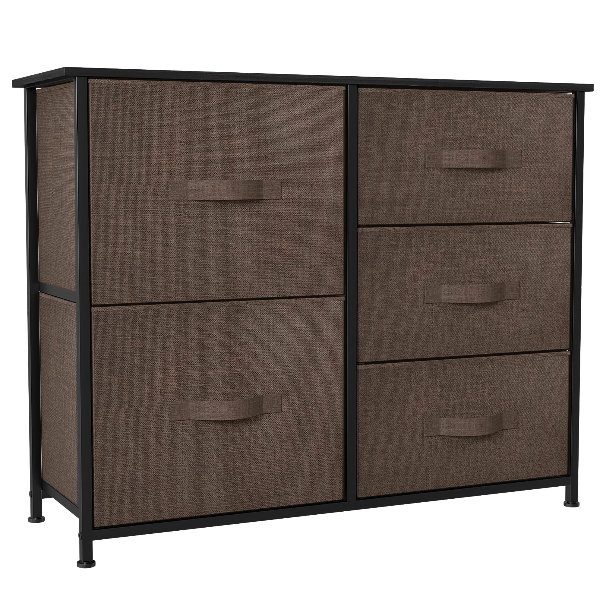 YITAHOME 5-Drawer Fabric Storage Tower - Sturdy Steel Frame Dresser Organizer for Bedroom, Living Room, Closet & Nursery - Easy Pull Fabric Bins with Wooden Top (Brown) | Space-Saving Home Organization Solution for Clothes, Toys & Accessories