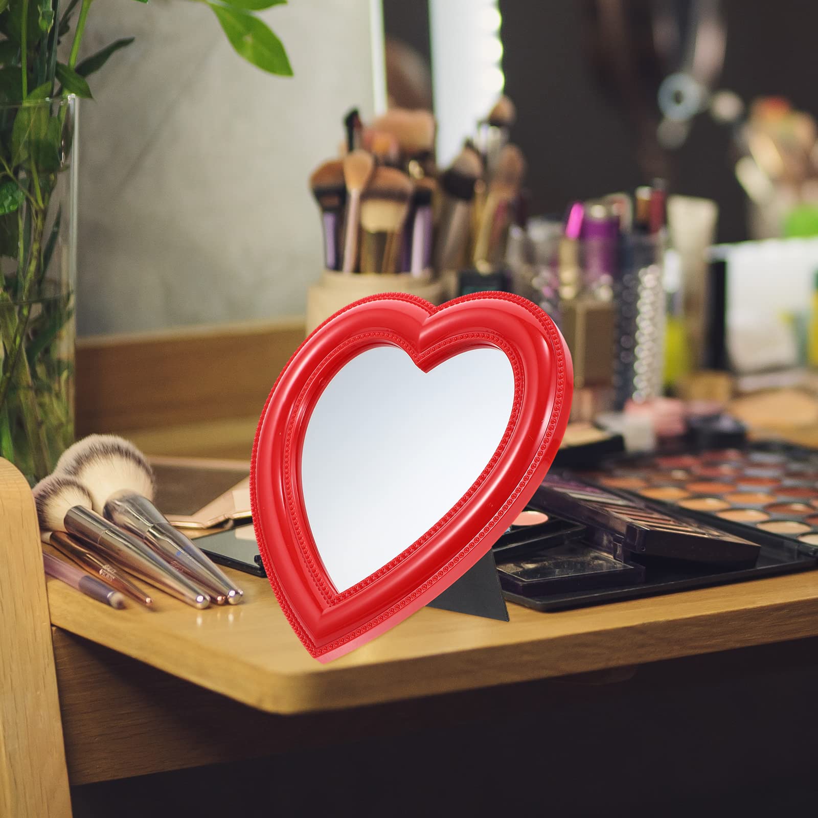 HEALLILY 1pc Heart-Shaped Makeup Mirror - Portable Travel Vanity Mirror with Soft Fleece Backing for Home, Bedroom, and On-The-Go Beauty Touch Ups