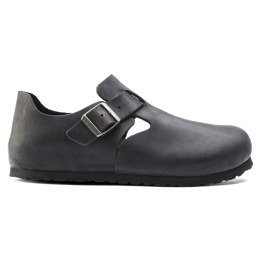 Birkenstock London Oiled Leather Classic Footbed Sandals - Black | Comfortable & Durable Leather Slides for Men & Women | Perfect for Casual Wear, Home & Office