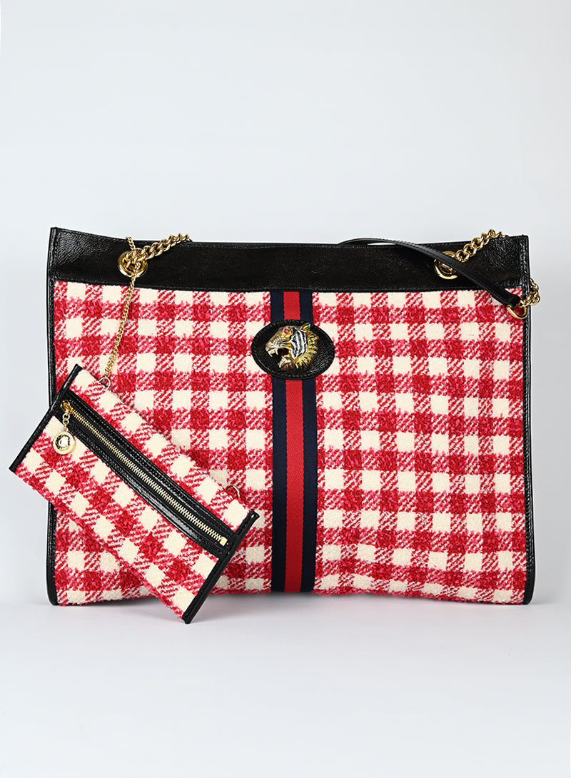 Gucci Red Tartan Fabric Shopper Bag - Stylish & Durable for Work, Travel & Everyday Use