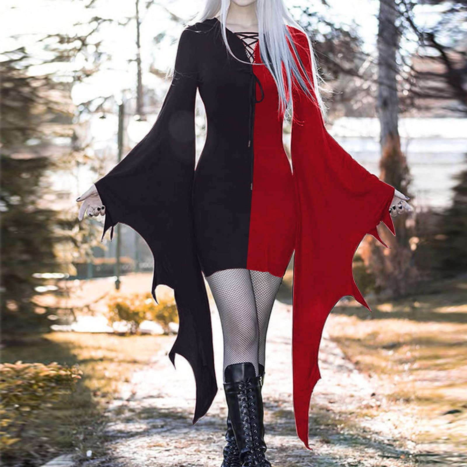 Sexy Bat Sleeve Gothic Mini Wrap Dress for Women - Halloween Costume & Party Outfit with Long Flared Sleeves | Perfect for Halloween Parties, Cosplay Events, and Gothic Fashion Lovers
