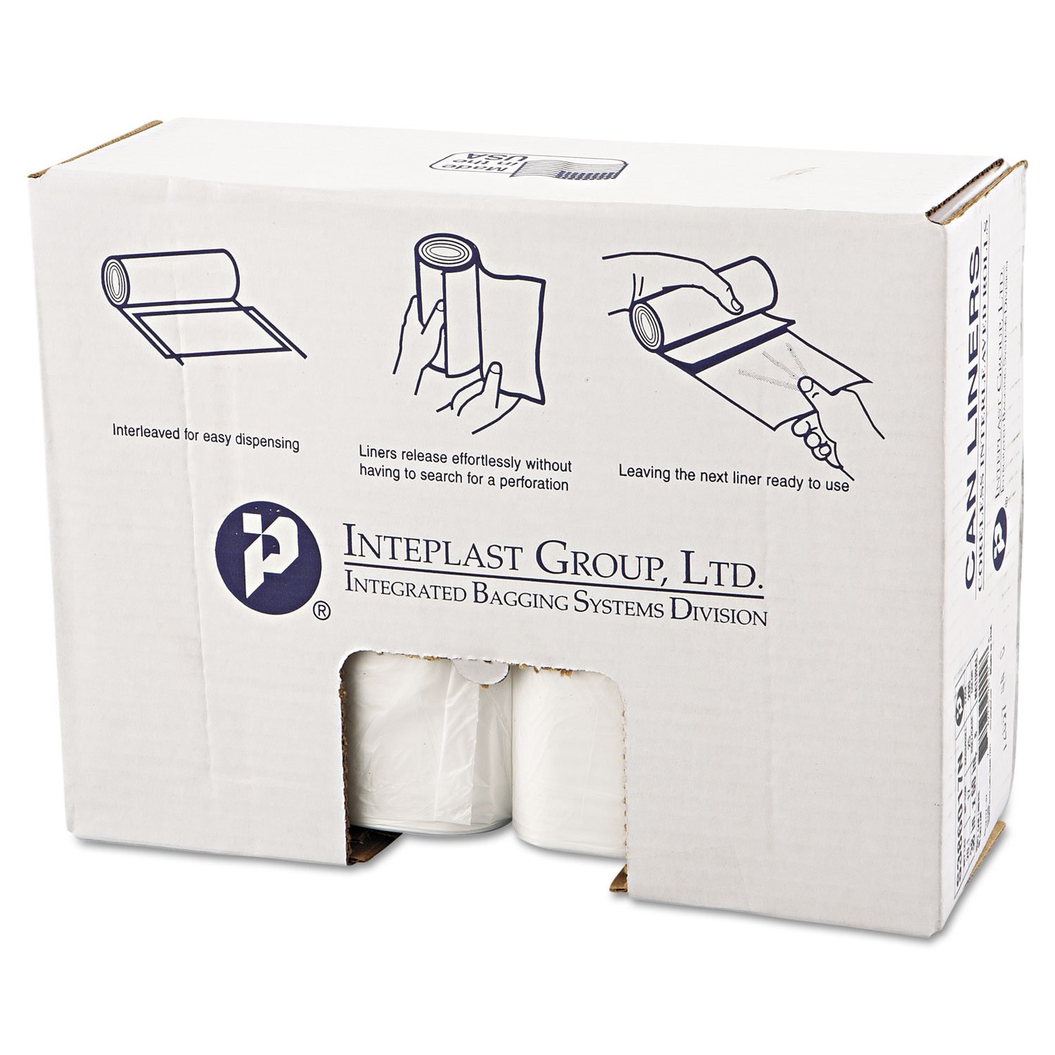 Inteplast S386017N High-Density Clear Trash Bags 38x60 Inch - 60 Gallon Can Liners (17 Microns, 25/Roll, 8 Rolls/Carton) for Kitchen, Office & Outdoor Waste Disposal