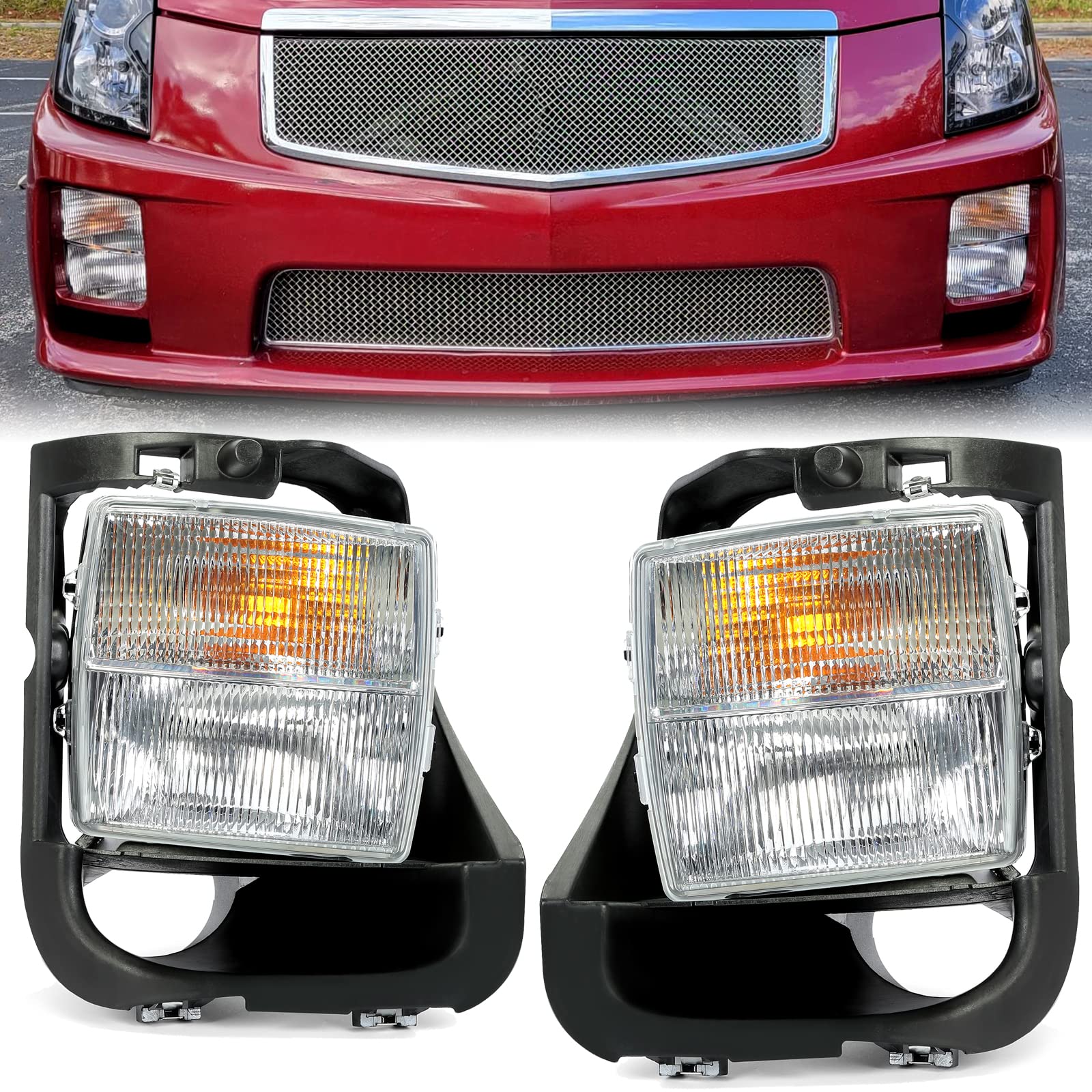 HECASA Clear Lens Fog Lights & Signal Lights Lamp Compatible with 2003-2007 Cadillac CTSV - Replacement for GM2592153 GM2593153 (Pair) - Perfect for Night Driving & Enhanced Visibility