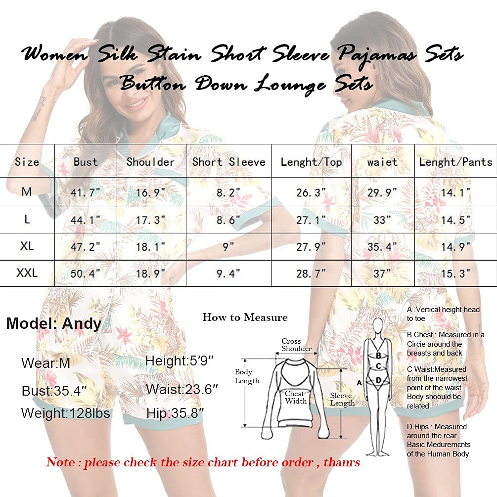 ENJOYNIGHT Women's Silk Satin Pajama Set - Short Sleeve Button Down Sleepwear & Lounge PJS for Comfortable Nightwear, Loungewear, and Gift Giving