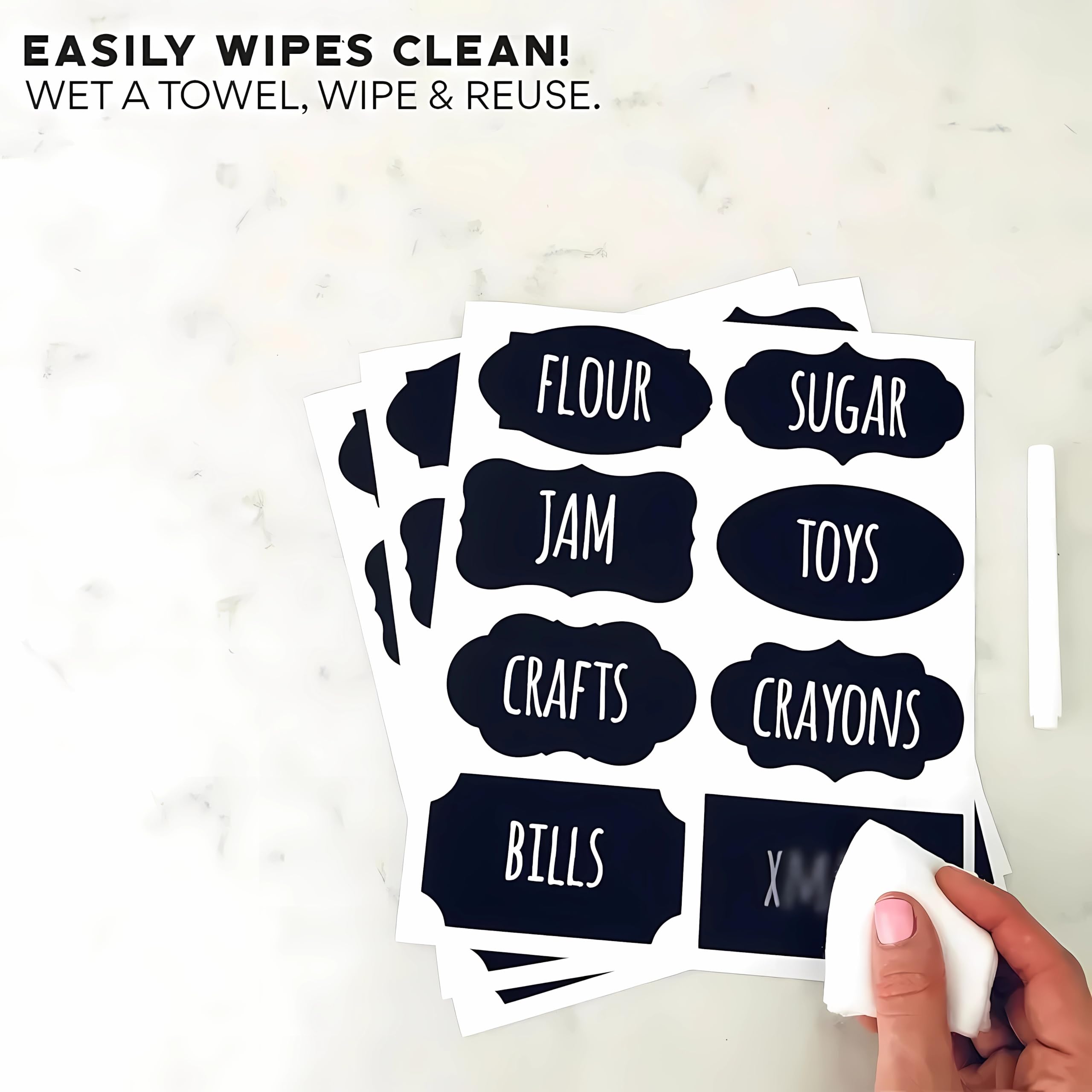 244 Pack Reusable Chalkboard Labels with 2 Chalk Markers - Removable Erasable Labels for Mason Jars, Storage Organization, Home & Kitchen - Perfect for Party Decorations, Craft Rooms, Weddings and DIY Projects