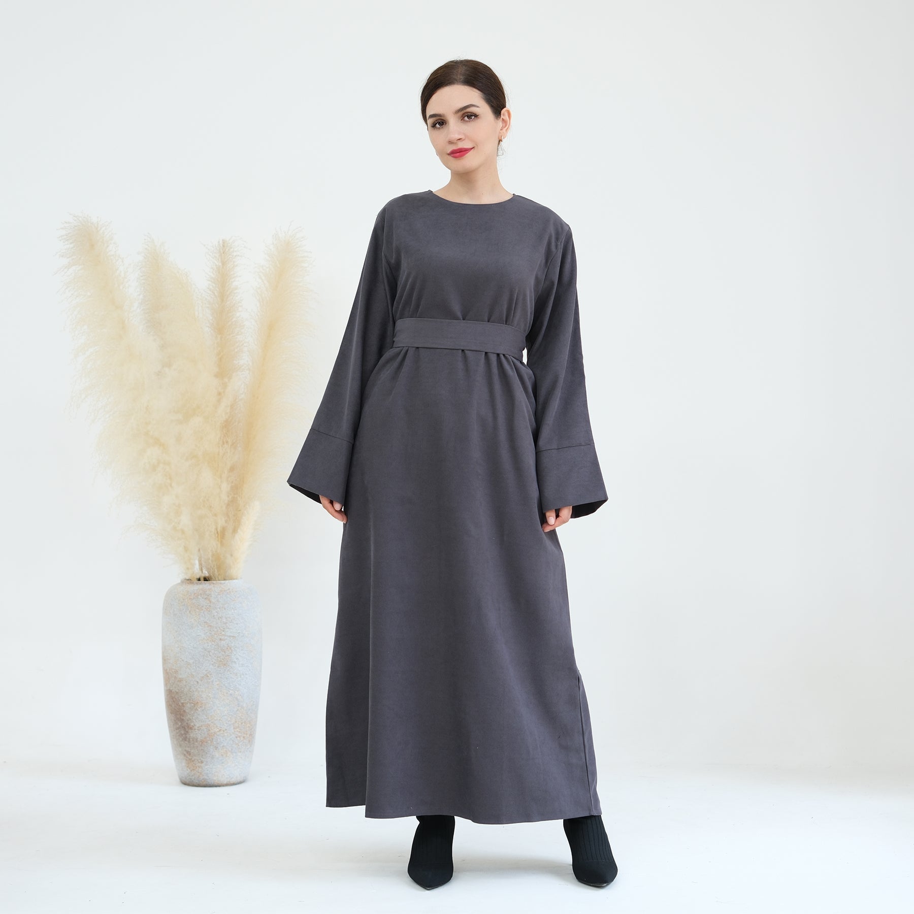 Liliana Cold Weather Abaya Dress - Gray | Modest Islamic Long Dress for Women | Perfect for Winter, Prayer & Special Occasions