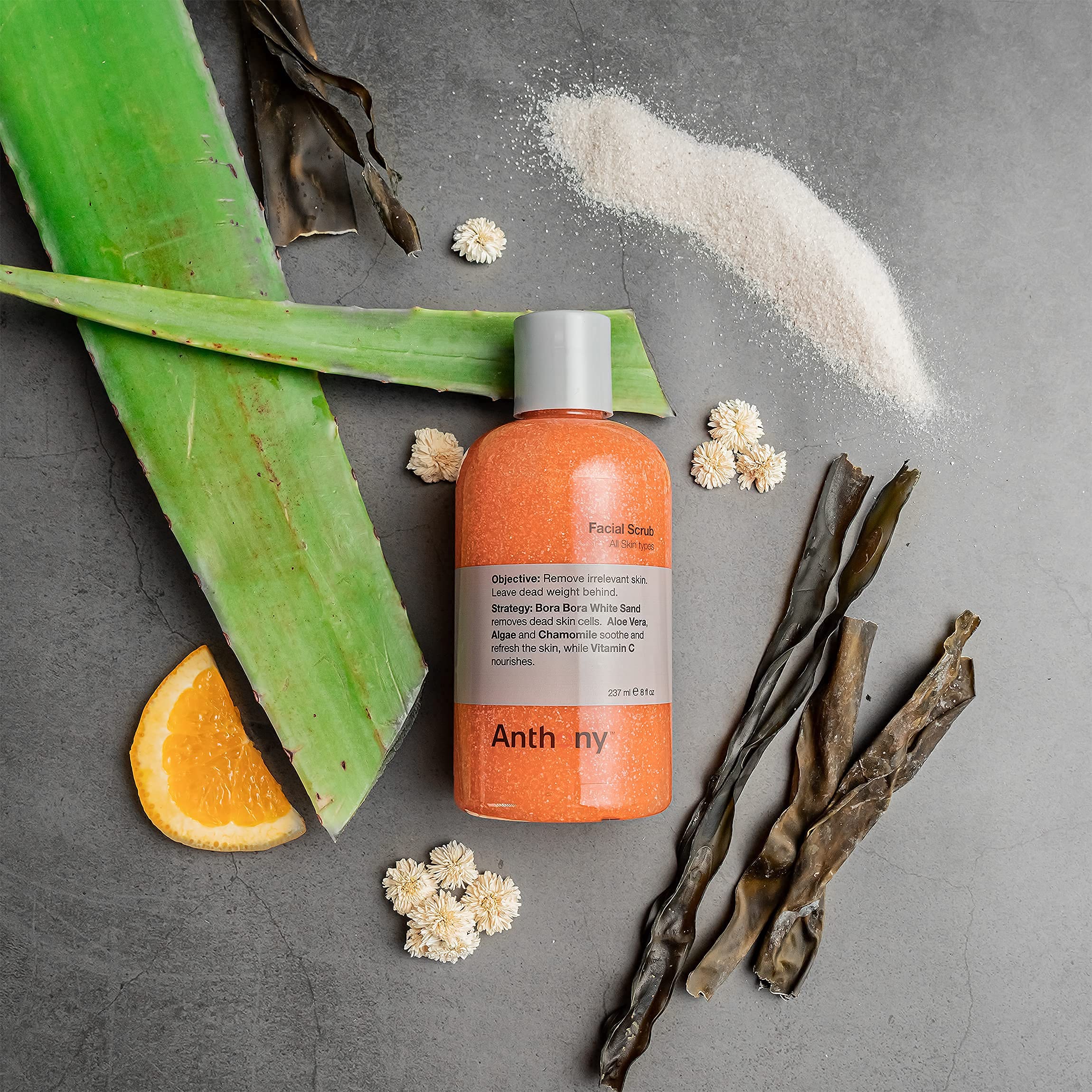 Anthony Algae Facial Cleanser & Exfoliating Scrub - Blue Sea Kelp Body Wash with Invigorating Rush for Hair & Skin - 8oz & 12oz Sizes - Perfect for Spa Day, Detox Routine & Post-Workout Refresh