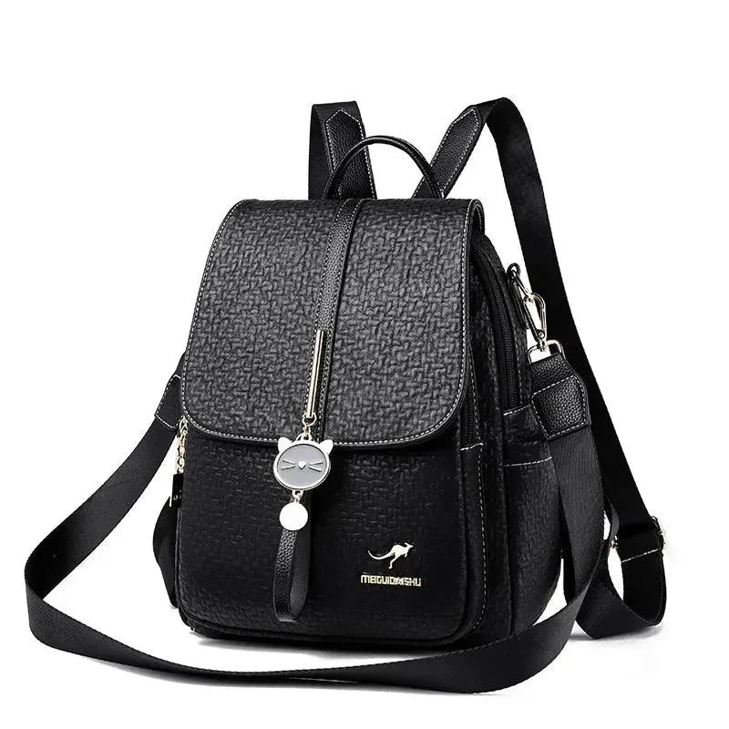 Stylish PU Leather Women's Backpack for Work, Travel & College - Waterproof Laptop Bag with USB Charging Port