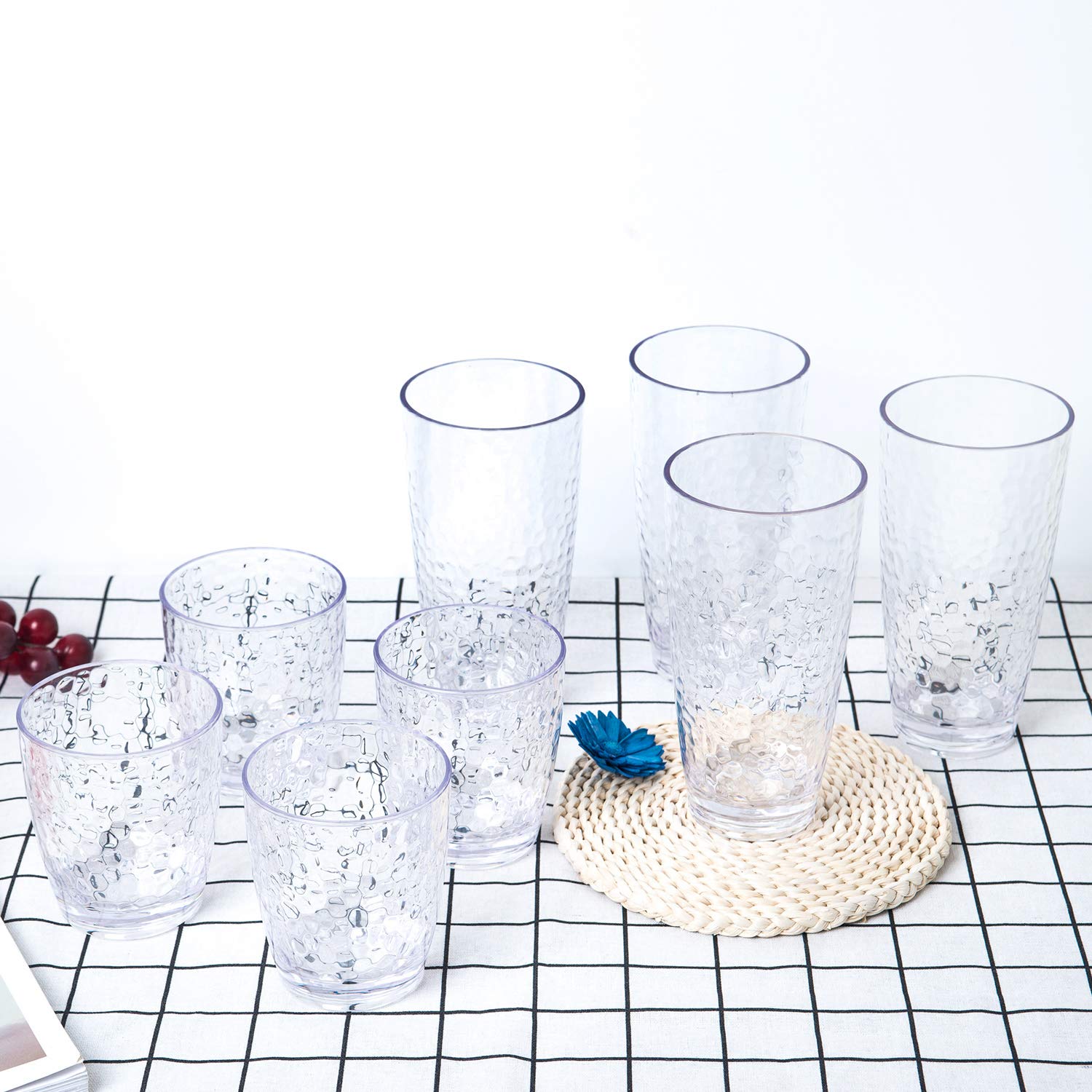 KOXIN-KARLU 15oz Hammered Acrylic Tumbler Set of 6 - Clear Cups for Parties & Home