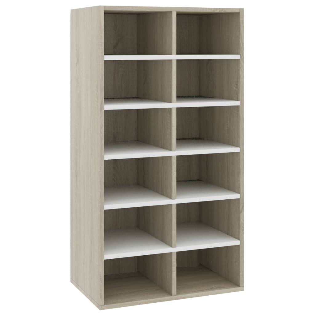 Festnight 3-Tier Shoe Rack Organizer for Entryway, Hallway & Bedroom - White & Sonoma Oak - Sturdy Chipboard Design - 21.3