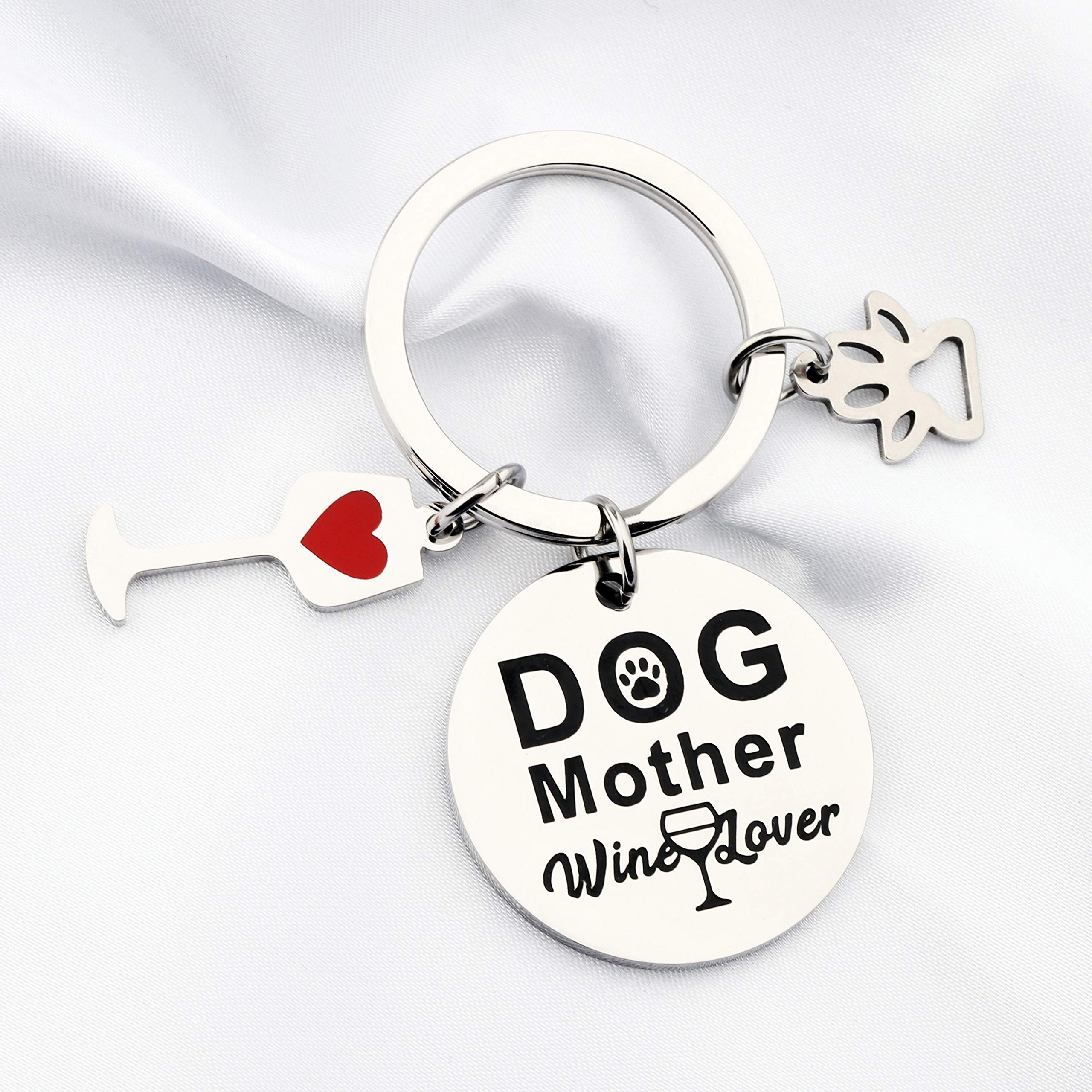 FUSTMW Dog Mom Keychain - Cute Dog Mother Gift for Wine Lovers, Rescue Dog Moms & Animal Lovers | Perfect Gift for Fur Mamas - Great for Birthdays, Christmas & Pet Appreciation Gifts