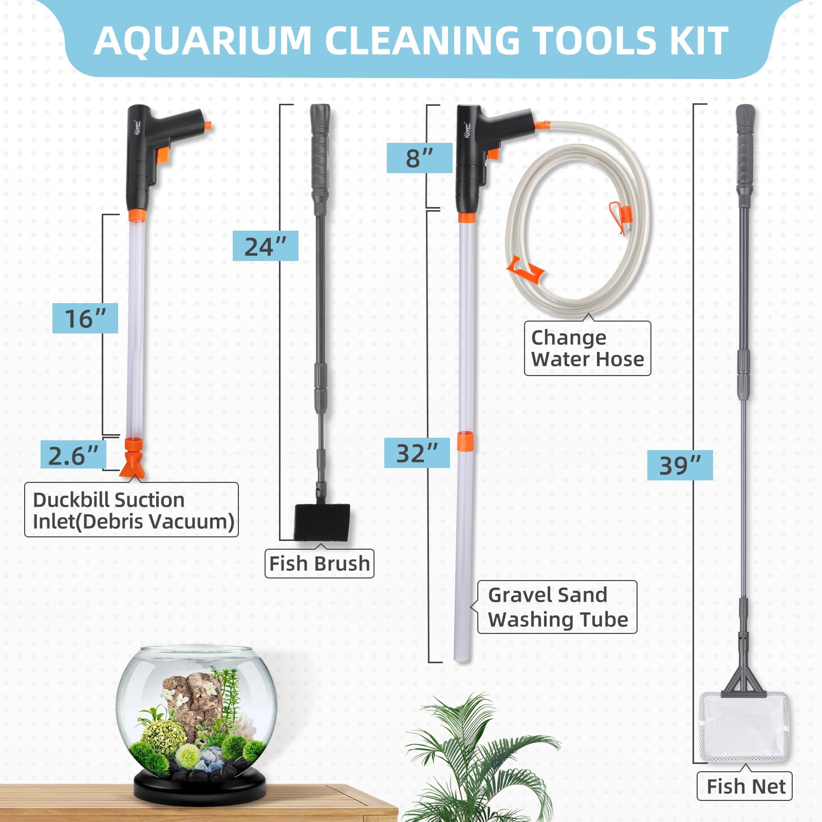 Hygger Aquarium Gravel Cleaner Kit - Fish Tank Cleaning Brush & Water Changer with Sand Vacuum Siphon | Includes Hose Controller Clamp for Easy Aquarium Maintenance | Perfect for Freshwater & Saltwater Tanks