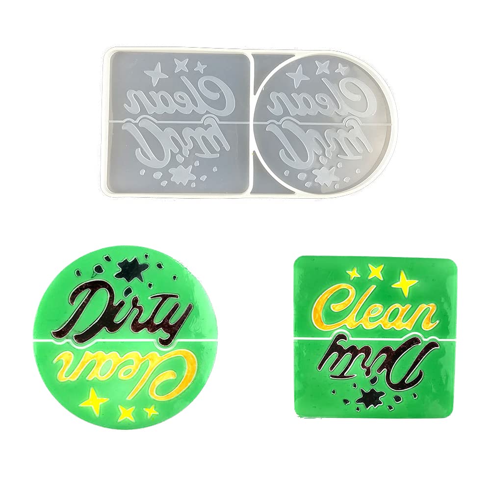 Dishwasher Clean/Dirty Sign Epoxy Resin Molds - Easy to Read Reusable Silicone Molds for DIY Dishwasher Status Indicators | Perfect for Home, Kitchen, and Office Organization