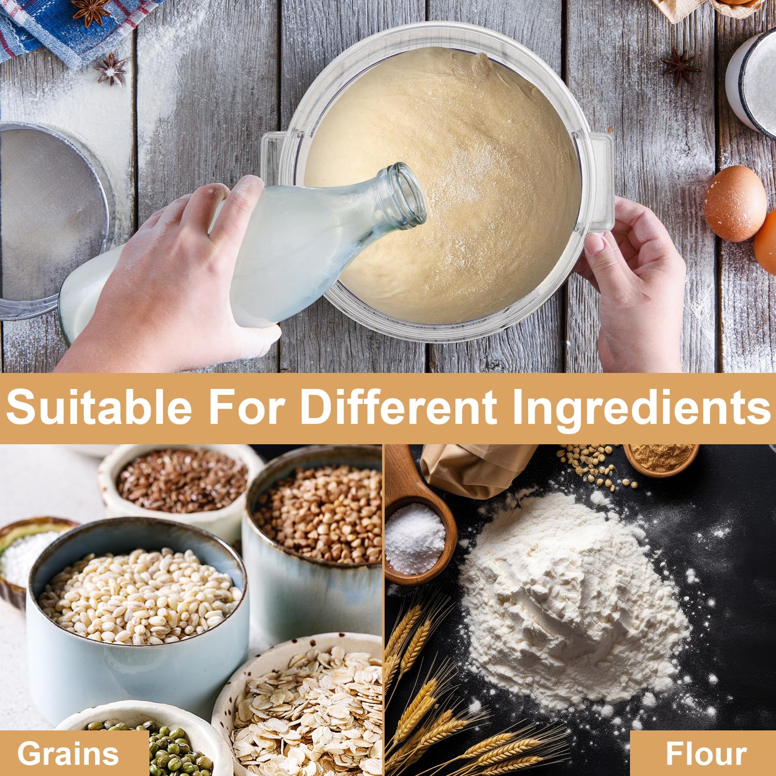 Suclain 4-Piece 4 Qt Clear Food Storage Containers with Lids - Airtight Dough Proofing Buckets for Bread Making, Commercial & Home Kitchen Use - Includes Measurement Scale & Handle - Perfect for Restaurants, Bakeries & Home Baking