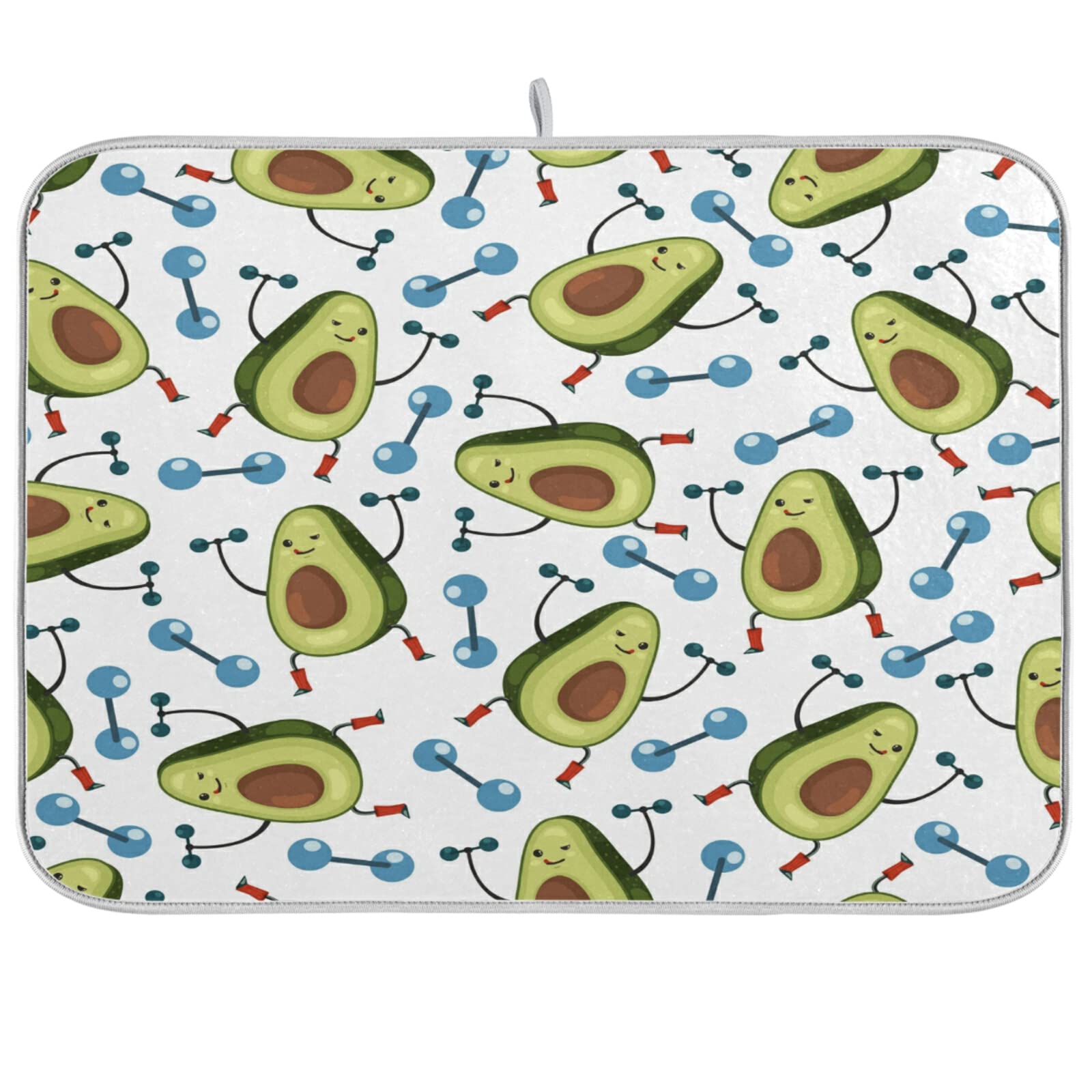 Cute Avocado Dish Drying Mat - Absorbent Microfiber Sink Mat for Kitchen Counter (16x18