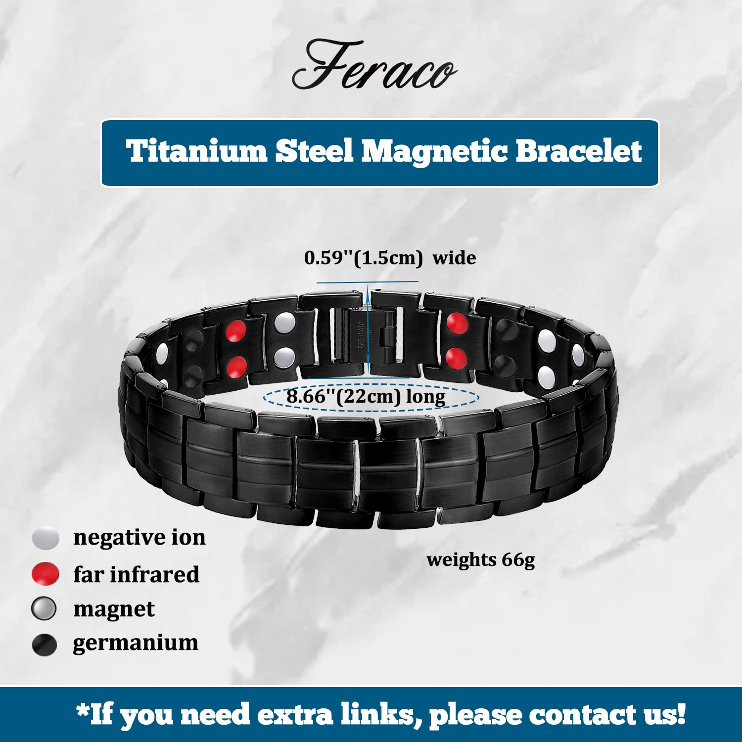 Feraco Magnetic Therapy Bracelets for Men - Titanium Steel Double Row Pain Relief Bracelet with 4 Strong Magnets & Adjustable Blue Line Design (Pack of 2) - Ideal for Arthritis, Joint Pain & Improved Circulation