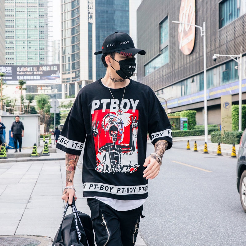 Abstract Man Printed Hip Hop Streetwear Loose T-Shirts for Men - Trendy Urban Street Style Tees for Casual Wear, Concerts & Hip Hop Fashion