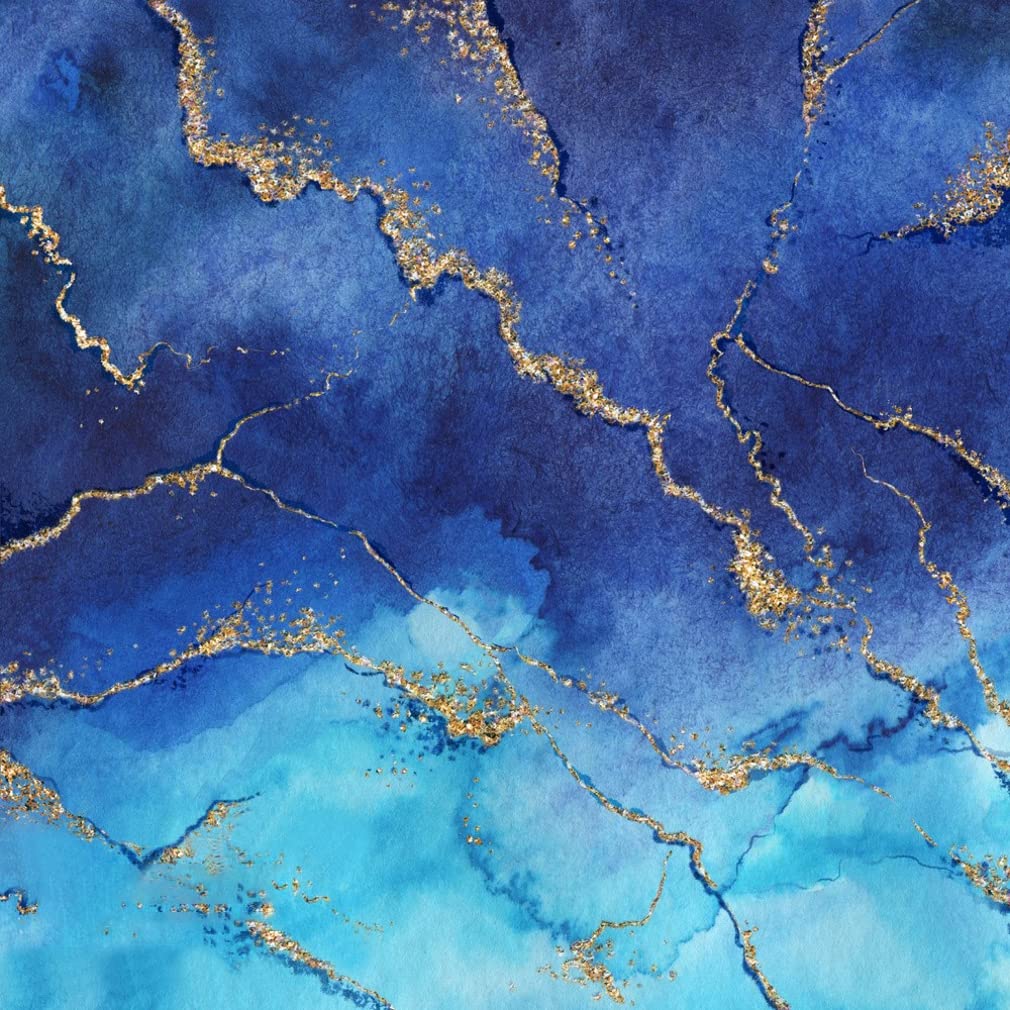 Ocean Blue Gold Marble Square Area Rug 7x7 - Washable Soft Modern Abstract Carpet for Bedroom, Living Room & Home Office - Boho Chic Floor Mat for Under Dining Table, Kitchen Runner - Perfect for Retro Decor & Cozy Spaces