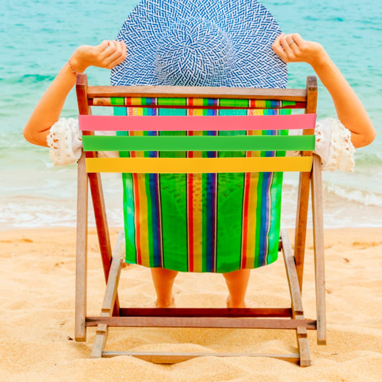 DOITOOL 4-Pack Silicone Beach Towel Bands for Chairs - Elastic Clips for Pool, Lounge & Cruise Chairs - Secure Towels Perfectly for Beach Vacations & Summer Relaxation