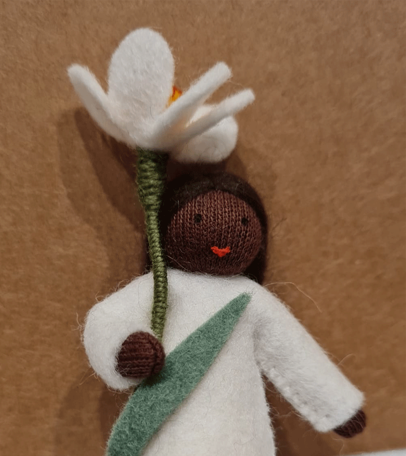 Handmade Dark Skin Waldorf Felt Doll for Kids - Natural Fiber Educational Toy for Pretend Play, Storytelling & Waldorf Classrooms