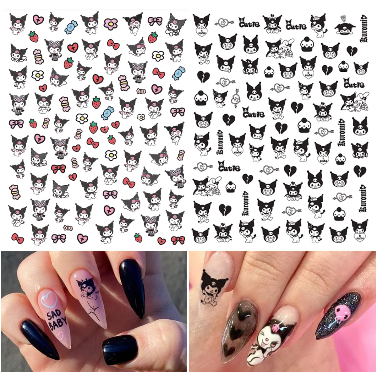 **Cute Cartoon 3D Nail Art Stickers - Self-Adhesive Nail Decals for Women, Kids & Girls - Manicure & Acrylic Nails Decoration (6 Sheets) - Perfect for Parties, Holidays & DIY Nail Art**