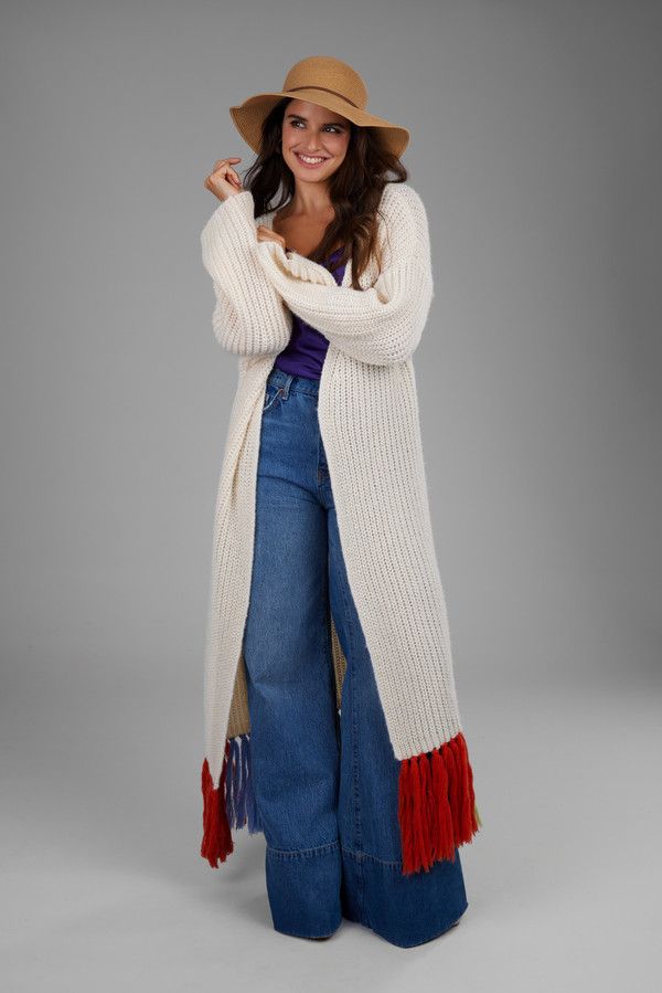 Colorful Rainbow Tassel Knit Kimono Cardigan - Boho Chic Lace-Up Cover Up for Women, Perfect for Beach, Festival, and Summer Outfits