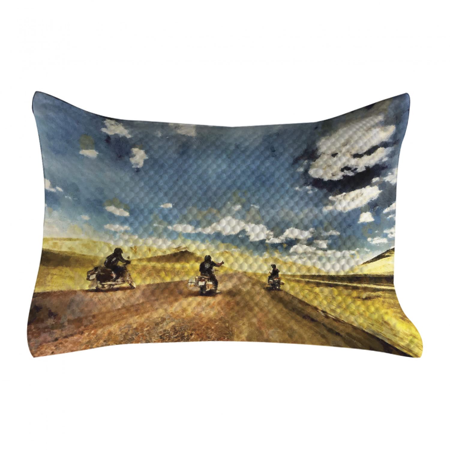 Ambesonne Country Quilted Pillow Cover - Motorcycle Band Adventure Travel Art Design - Standard King Size 36x20 Inch Multicolor Accent Pillow for Bedroom, Living Room & Home Decor