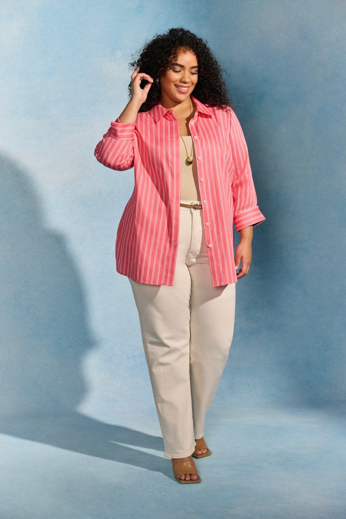 Evelyn Plus Rope Stripe 3/4 Sleeve Blouse - Women's Fashion Tops for Casual & Office Wear | Perfect for Spring & Summer Outfits