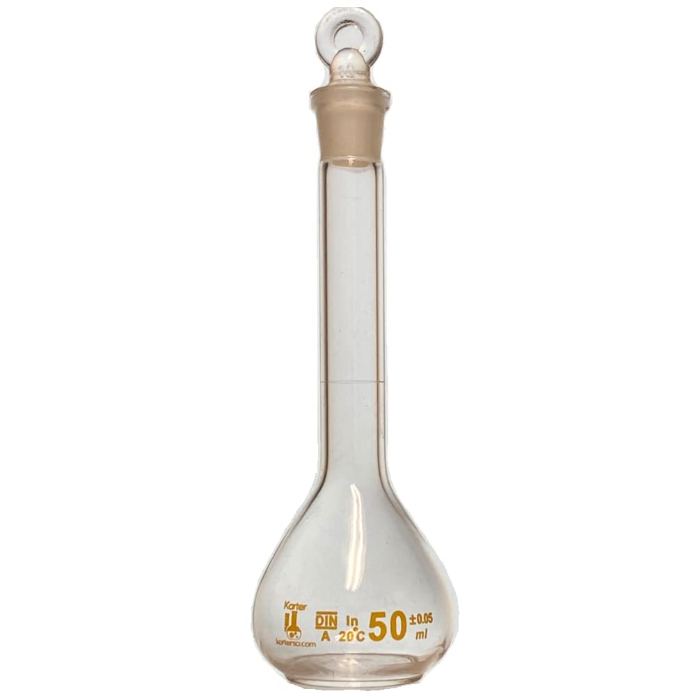 50ml Volumetric Flask with Ground Glass Stopper - Karter Scientific 252X4 (Pack of 40) - Perfect for Chemistry Labs, School Experiments & Precise Liquid Measurements