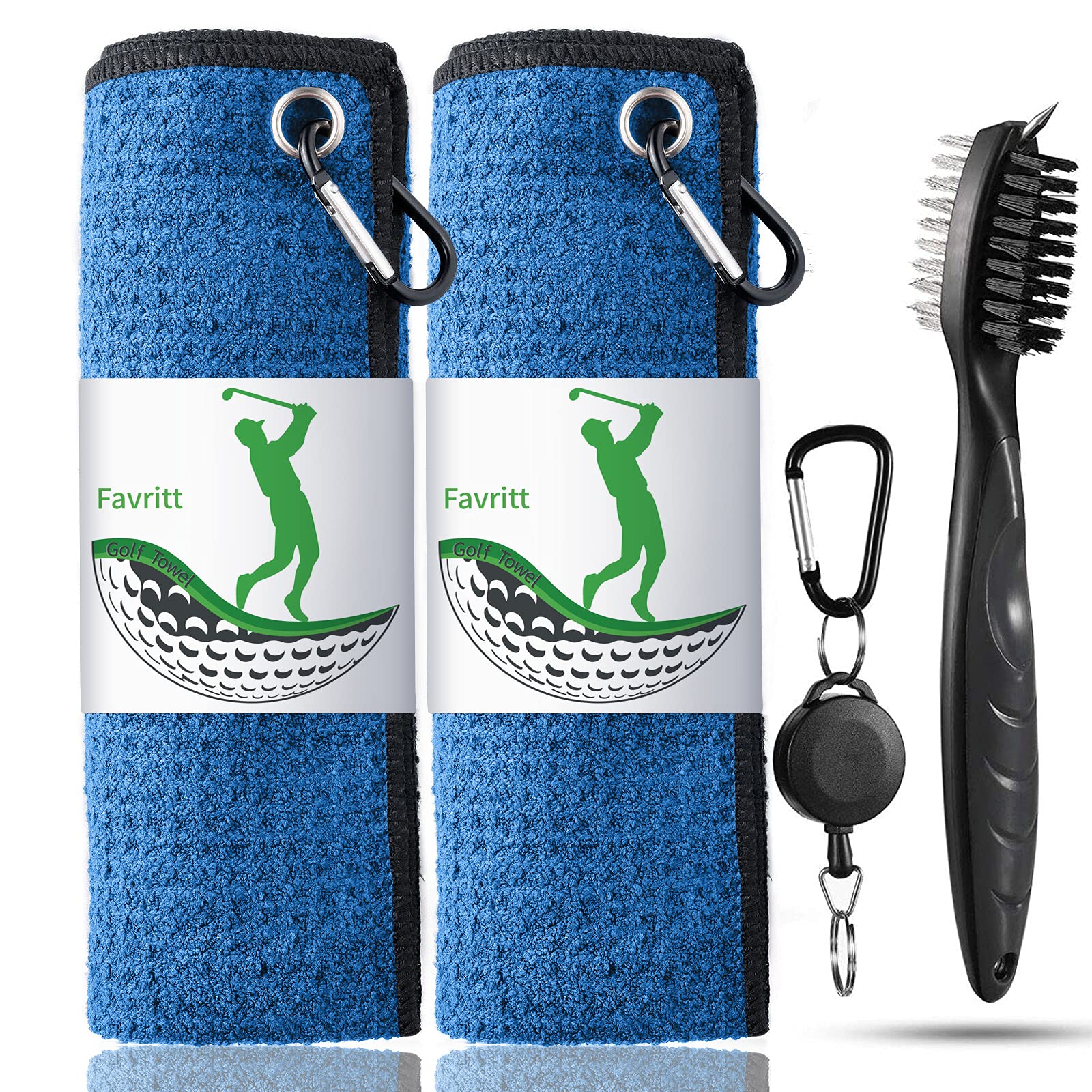 Premium Golf Towel Set with Clip & Accessories - 2 Microfiber Towels + Cleaning Brush - Perfect Golf Gifts for Men & Women - Ideal for Golf Bags, Club Cleaning & On-Course Use