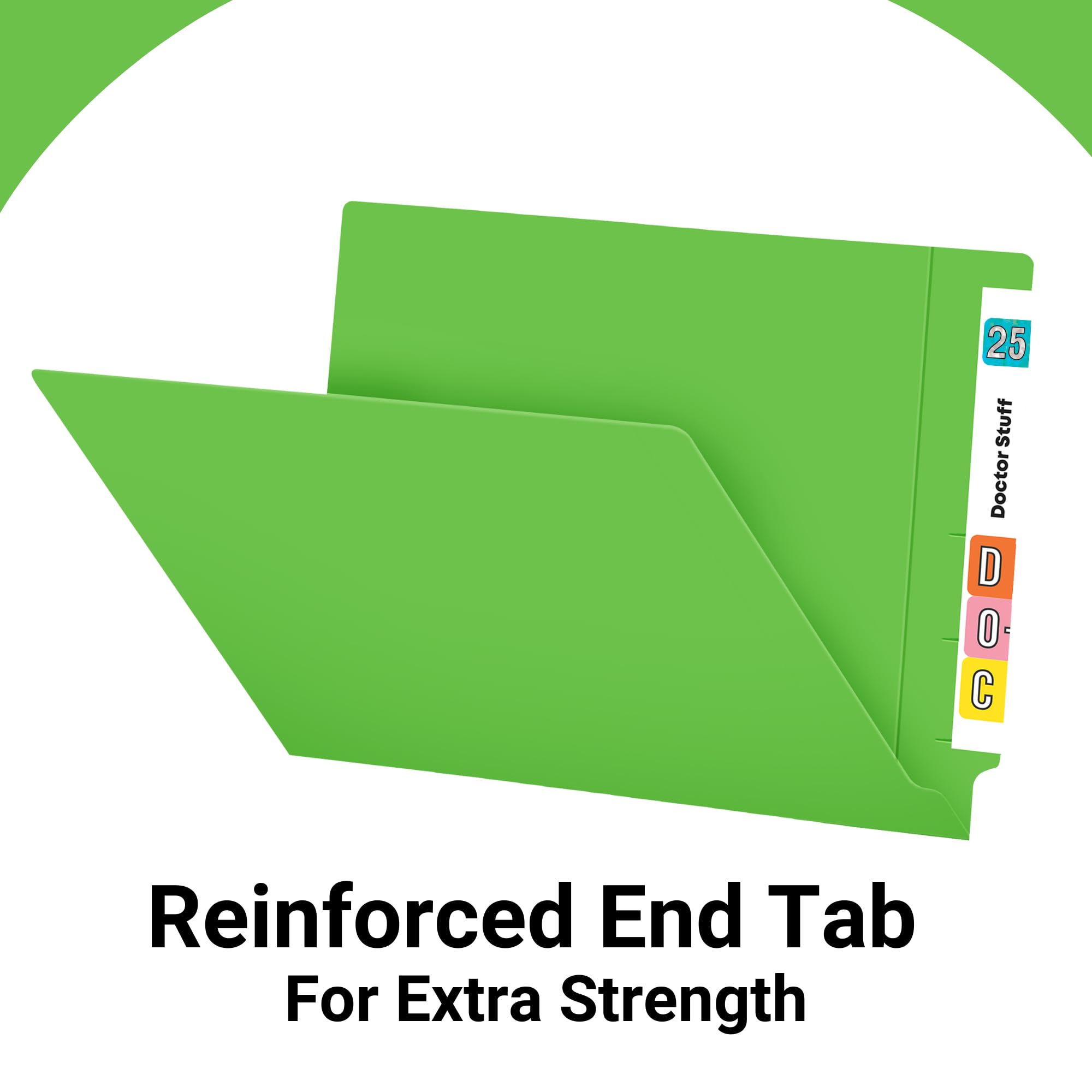 Premium Green File Folders - Letter Size with Reinforced End Tabs, 14pt Thick Stock (Pack of 50) - Perfect for Office Organization, Medical Records & Document Filing