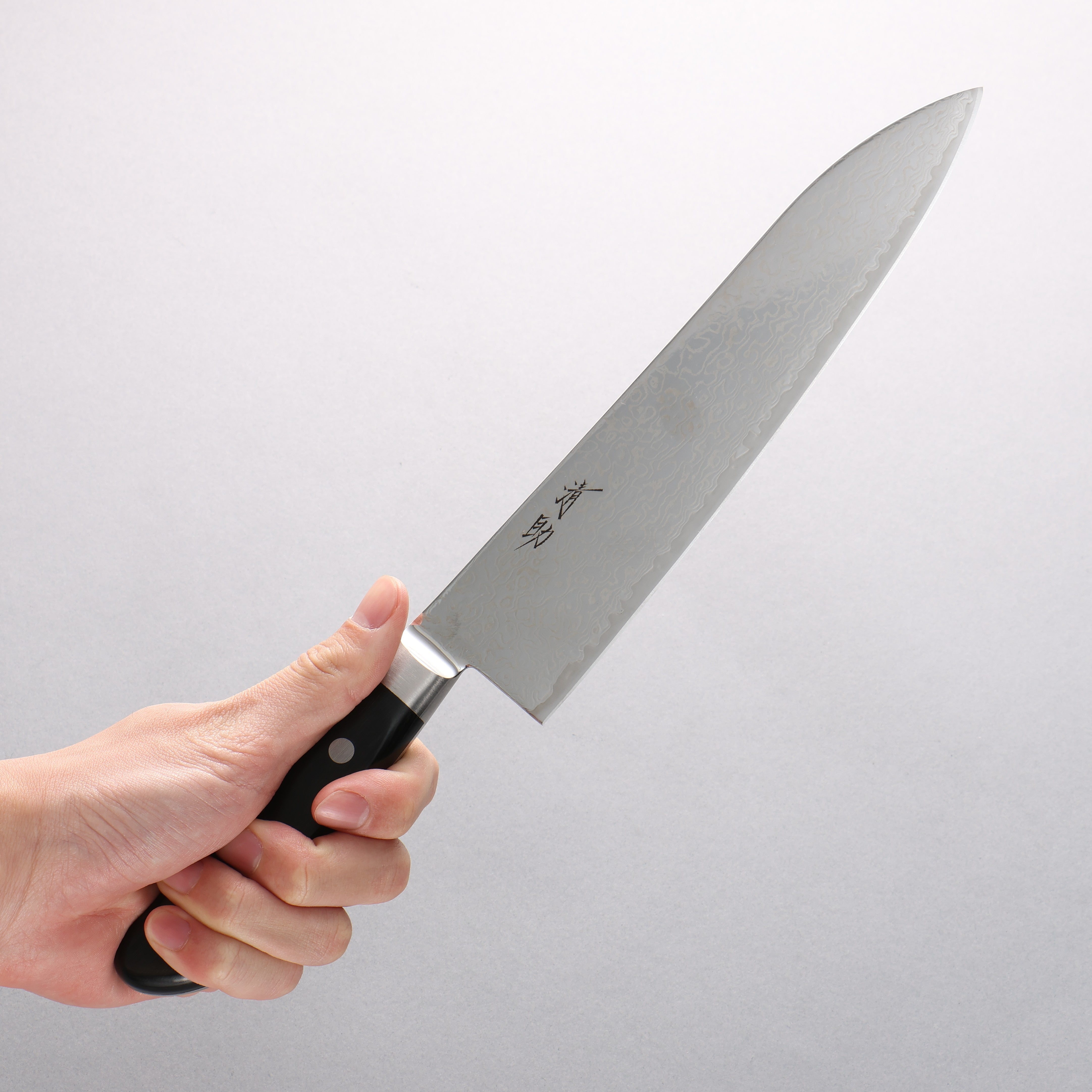 Premium Seisuke Kagami2 AUS10 Damascus Gyuto Knife 210mm - Mirror Finish, Black Pakkawood Handle - Perfect for Professional Chefs & Home Cooking