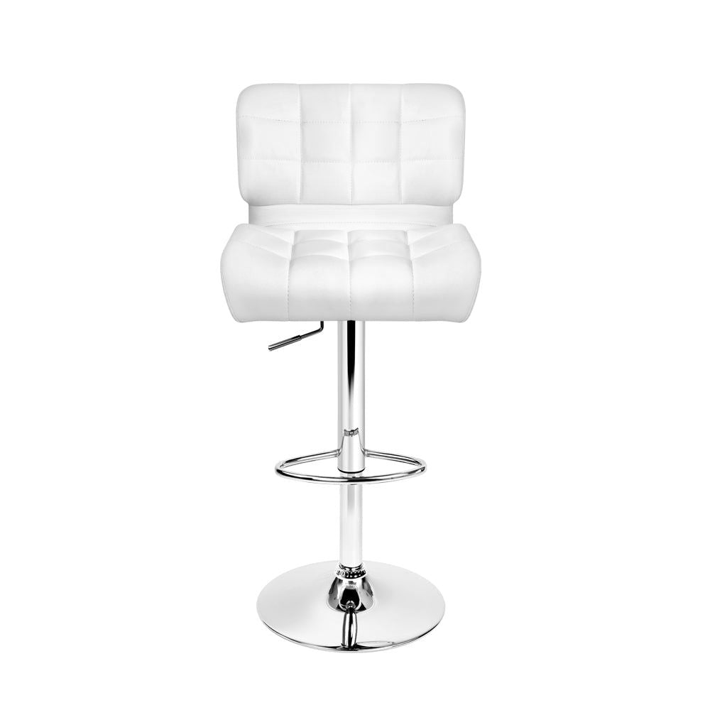 2-Pack White Leather Padded Bar Stools with Gas Lift Mechanism - Perfect for Kitchen Islands, Breakfast Bars & Home Bars
