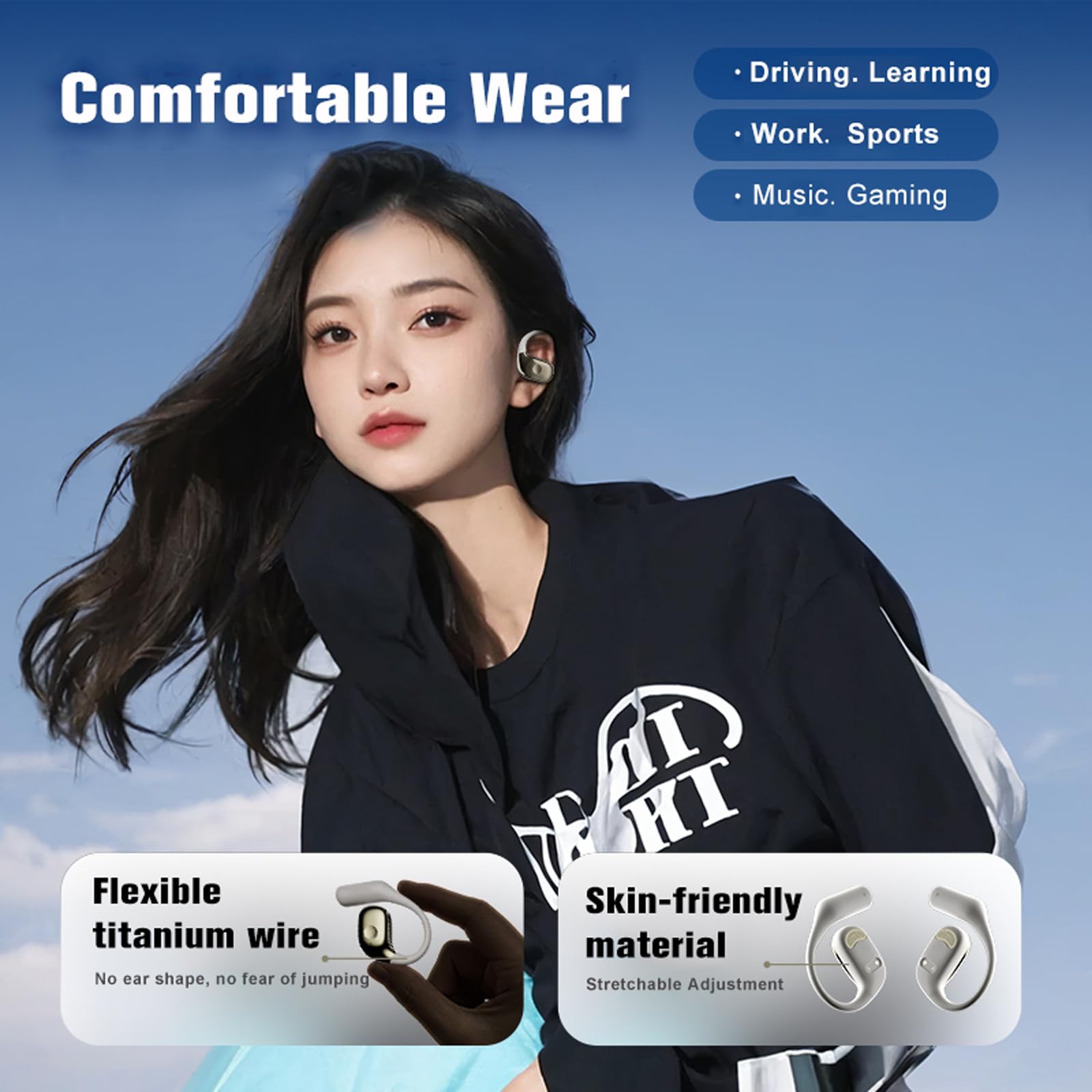 OWS Wireless Open-Ear Bluetooth Headphones - 5.4 Bone Conduction Earphones for Running, Cycling & Workouts | Comfortable Earless Design for All-Day Wear