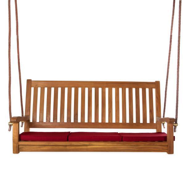 Premium Teak Wood Porch Swing with Comfortable Cushions - Outdoor Garden Patio Hanging Chair for Relaxation & Backyard Decor