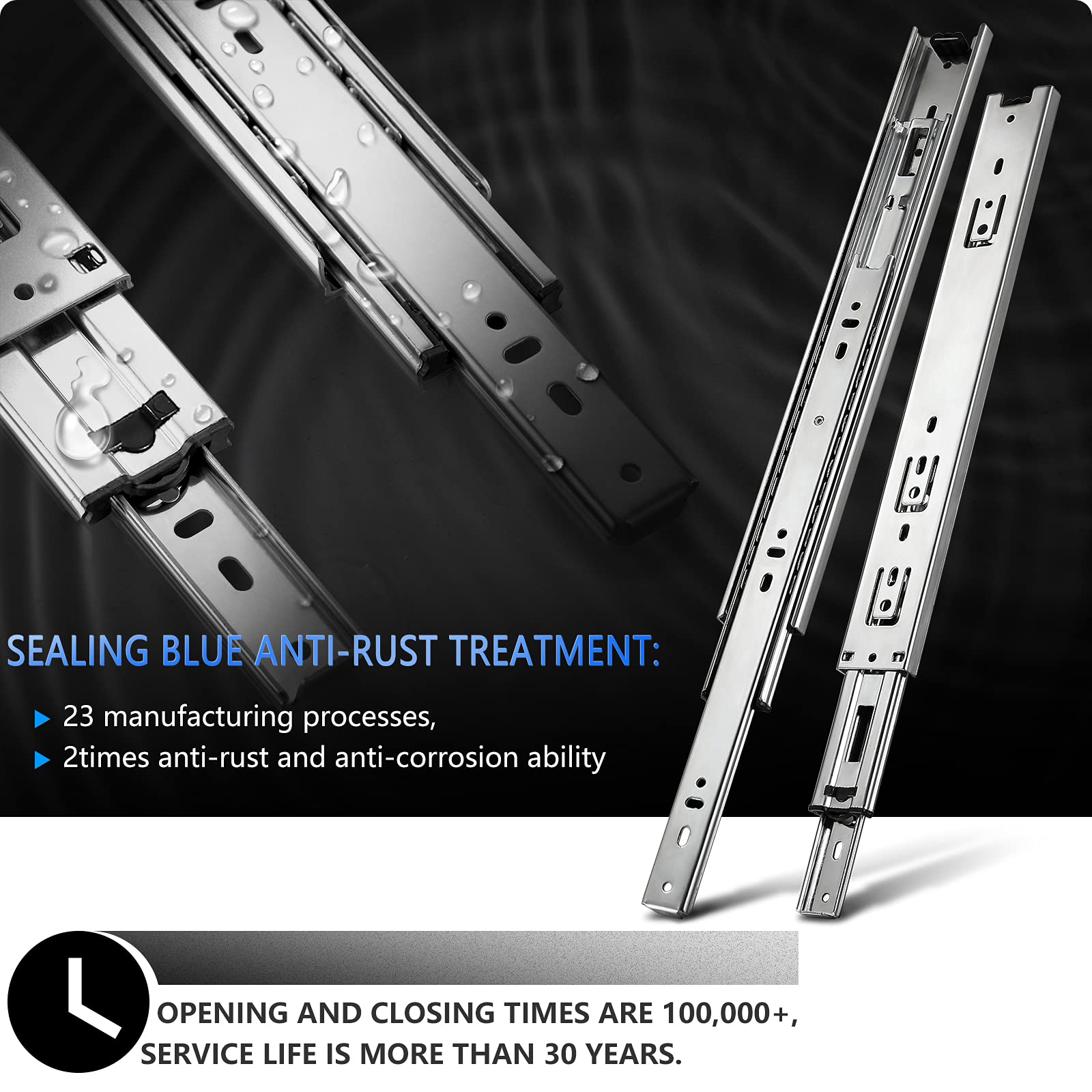 AOLISHENG 10-Pair Full Extension Drawer Slides Rails - 8/10/12/14/16/18/20/22/24 Inch Heavy Duty 100LB Load Capacity Ball Bearing Side Mount - Silver Metal Dresser Runner for Kitchen Cabinets, File Cabinets, Trash Cans & Storage Drawers