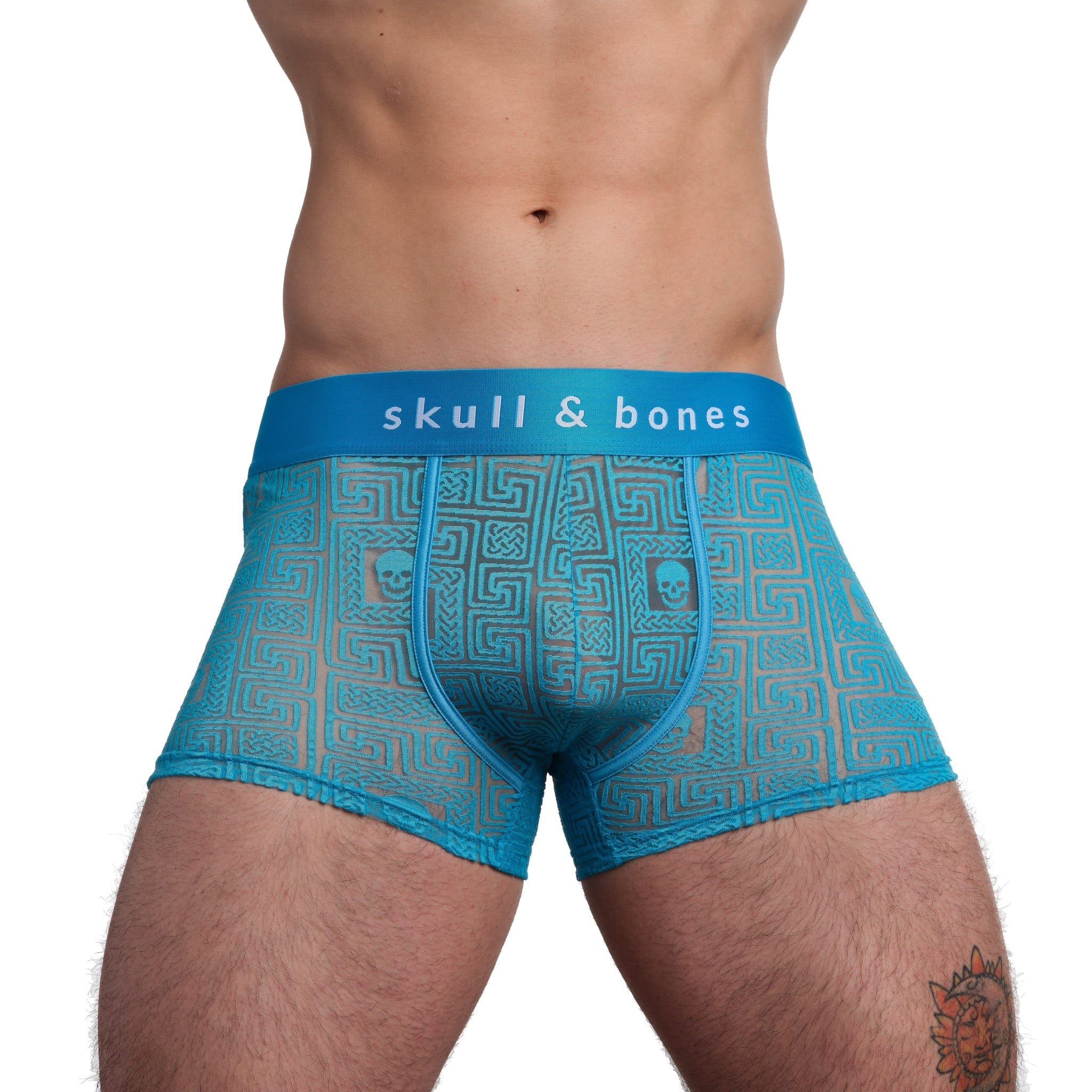 Roman Tile Burnout Trunk Neon Blue - Vintage-Inspired Swimwear for Women | High Waist Bikini Bottom | Perfect for Pool Parties, Beach Vacations & Summer Getaways
