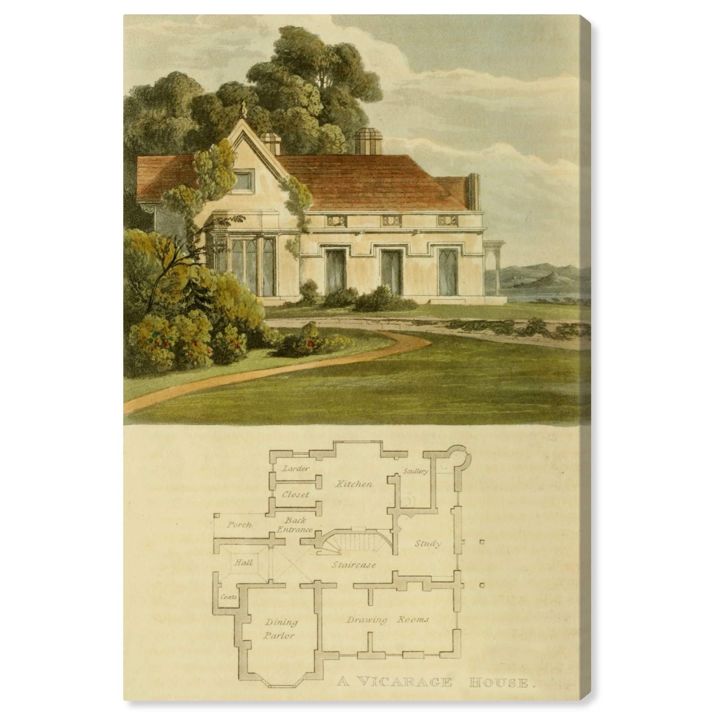 Oliver Gal Artist Co. 'Vicarage House' Architecture Wall Art Canvas Print - 24x36 Inch Green & Brown Home Decor - Perfect for Living Room, Bedroom or Office Wall Decor