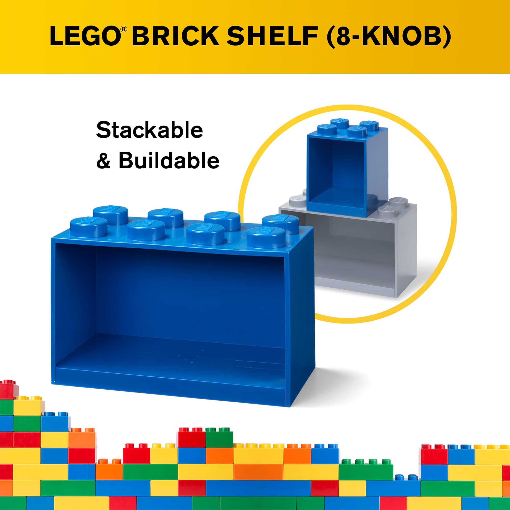 ROOM Copenhagen Lego Brick Shelf Box - Stackable & Wall-Mountable Storage Organizer for LEGO Bricks - 8 Stud Blue - Perfect for Kids' Room, Playroom & LEGO Display Organization