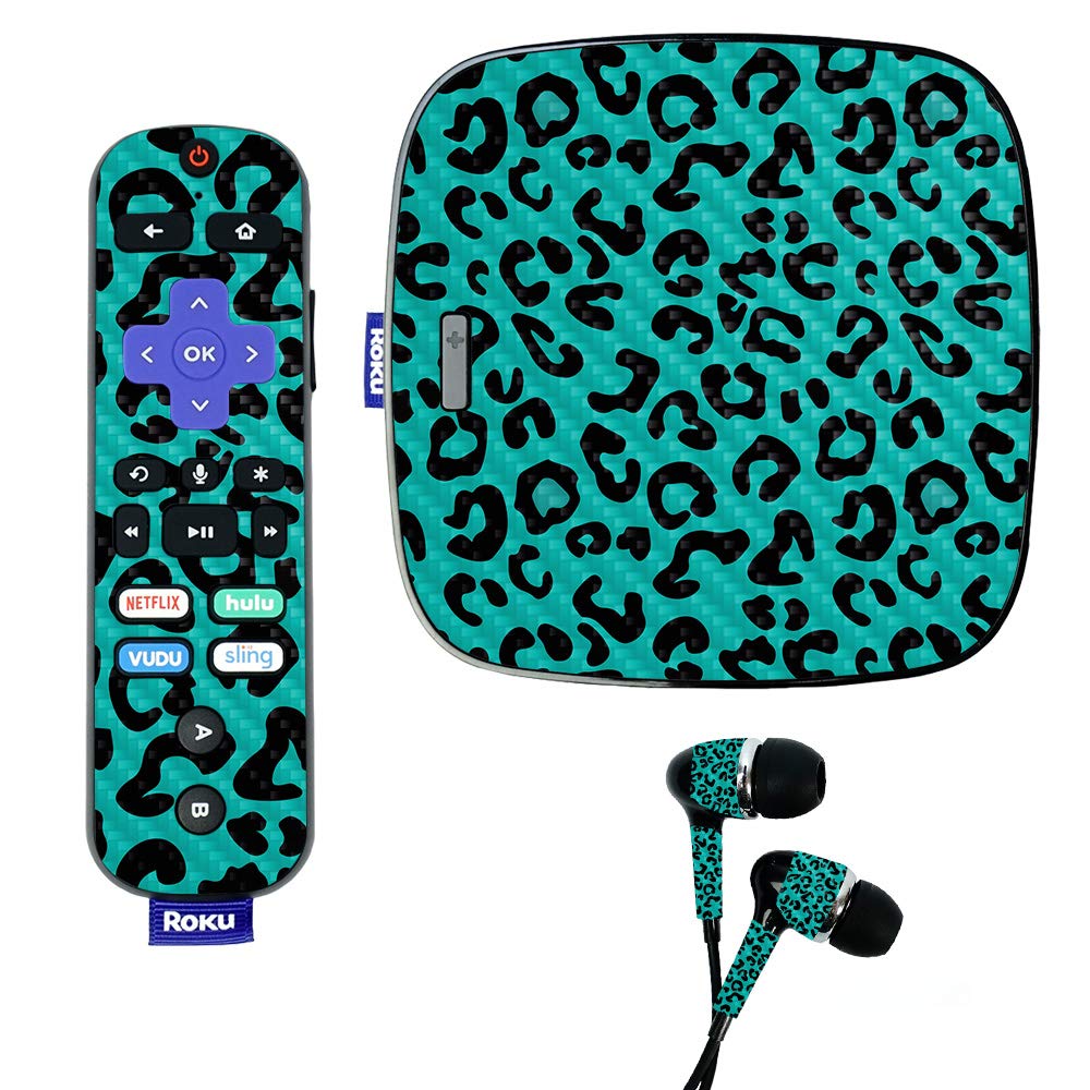 MightySkins Carbon Fiber Skin for Roku Ultra - Teal Leopard Design | Protective Durable Textured Vinyl Wrap | Easy to Apply & Remove | Made in USA | Perfect for Home Entertainment & Personalized Streaming Devices
