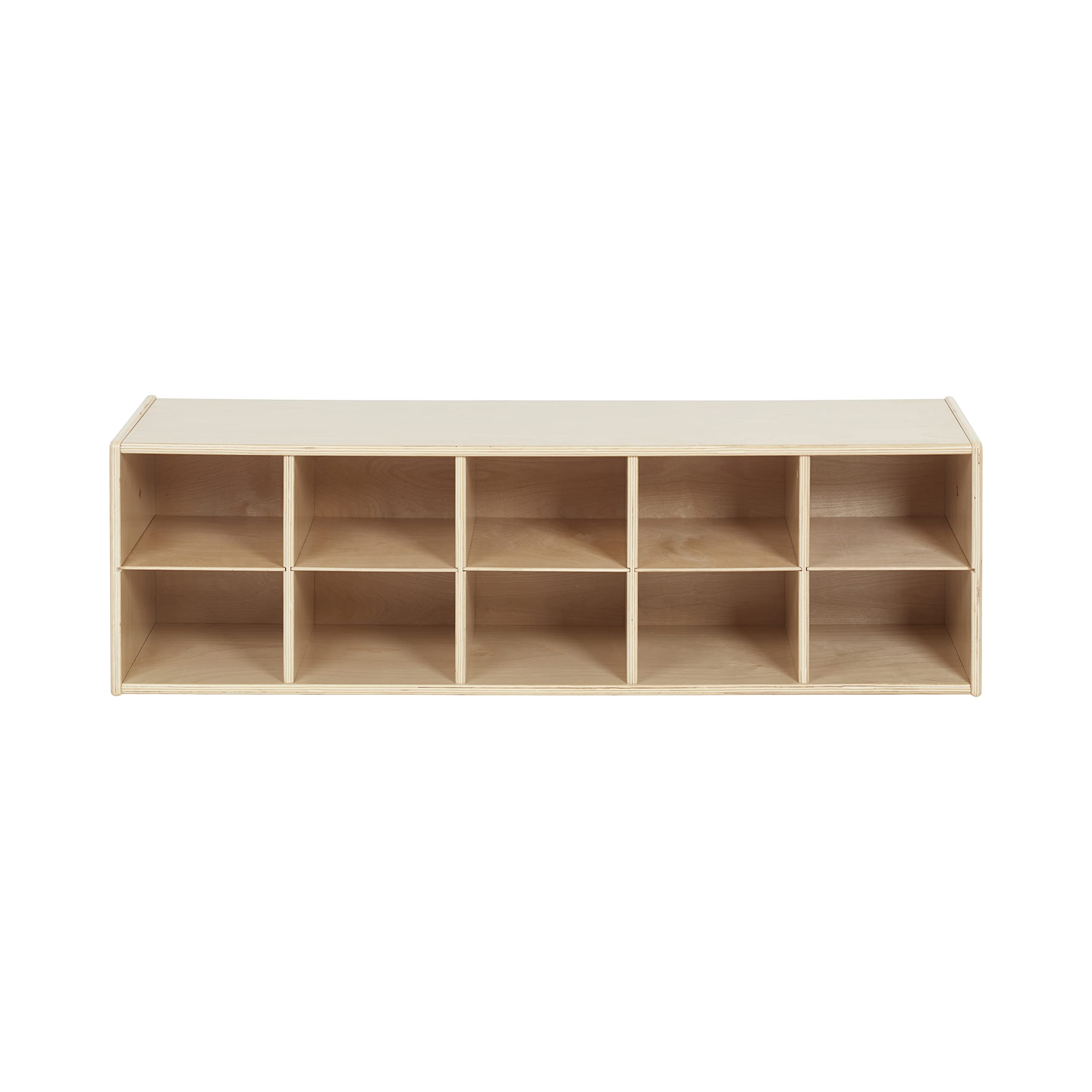 ECR4Kids 10-Cubby Storage Cabinet with Trays, 2x5 Organizer for Classroom, School, or Home - Natural Wood Kids Toy & Book Storage Shelf